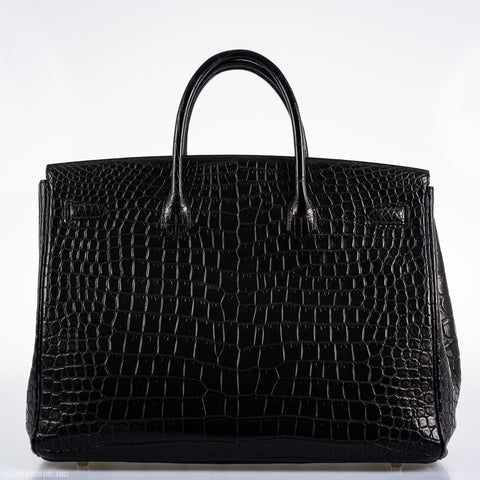 Hermès Birkin 40 Black Matte Porosus Crocodile Palladium Hardware