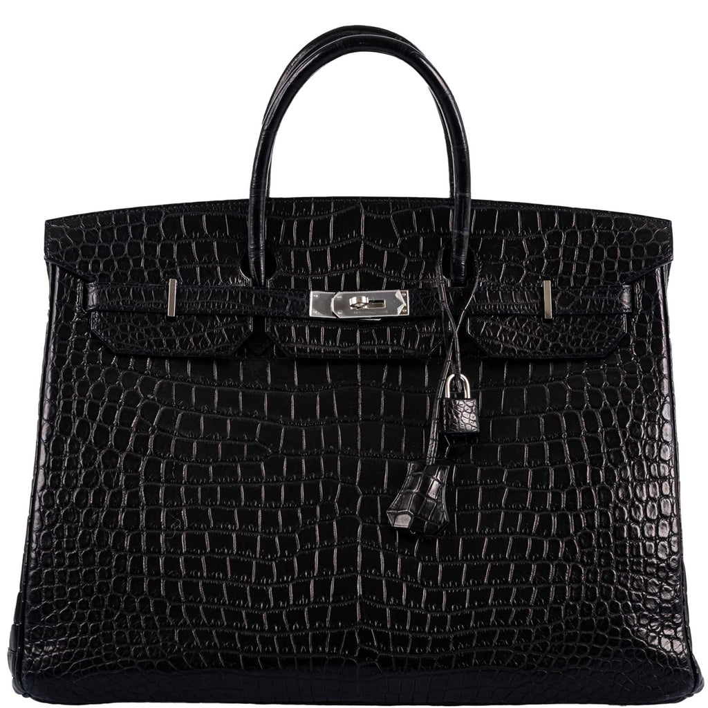 Hermes Black Matte Crocodile Palladium Birkin 25 Handbag Kelly Bag