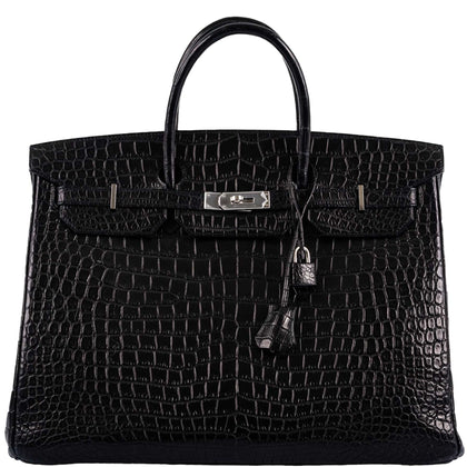 Hermès Birkin 40 Black Matte Porosus Crocodile Palladium Hardware ...