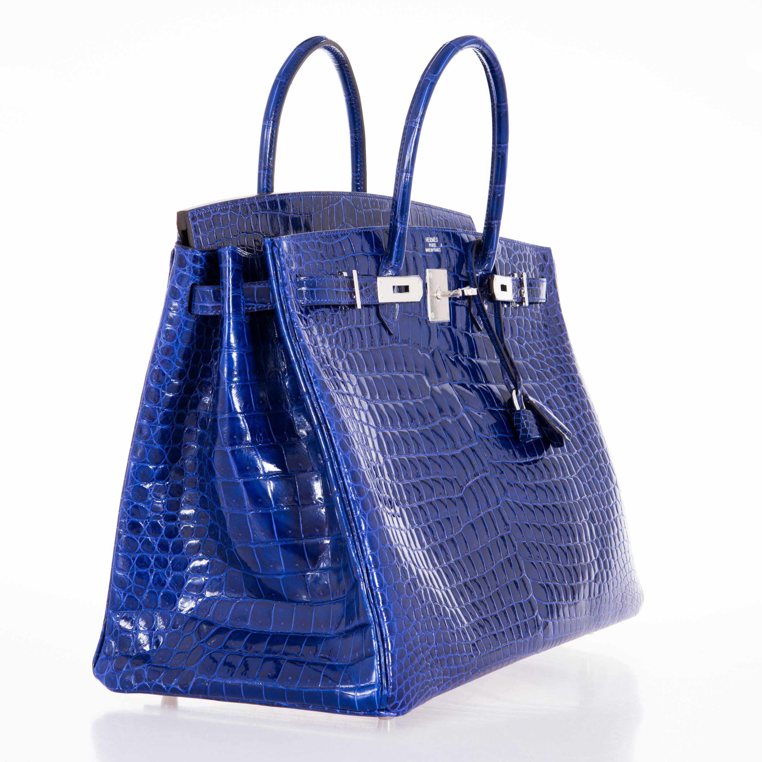 Hermès Birkin 40 Bleu Électrique Shiny Porosus Crocodile Palladium Hardware