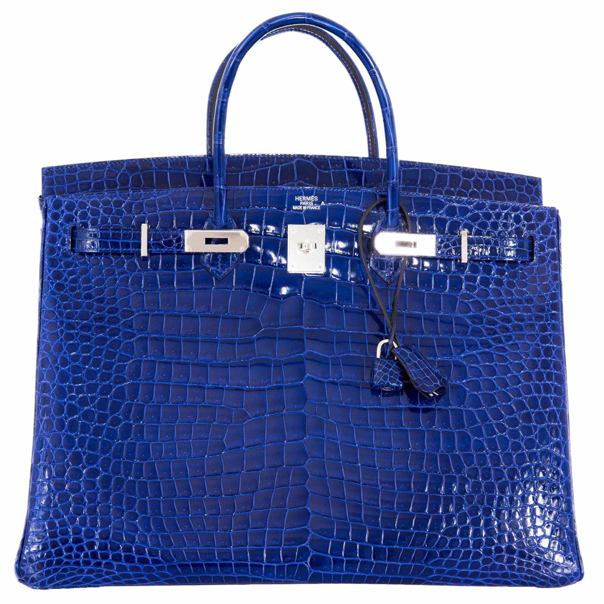 Hermès Birkin 40 Bleu Électrique Shiny Porosus Crocodile Palladium Hardware