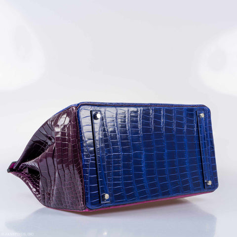 Hermès Birkin 40 Blue Electric, Rose Scheherazade, and Cassis Shiny Porosus Crocodile Palladium Hardware