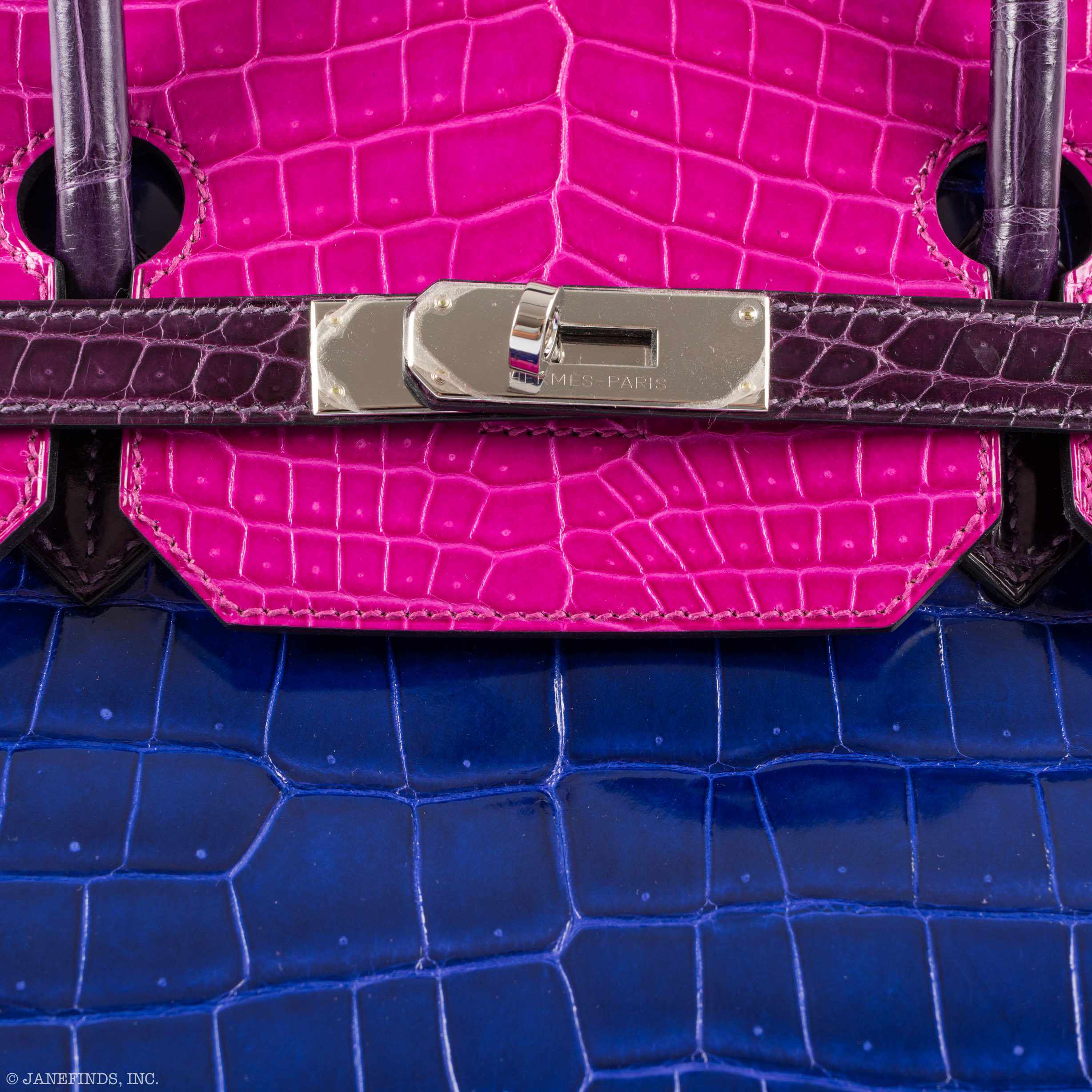 Hermès Birkin 40 Blue Electric, Rose Scheherazade, and Cassis Shiny Porosus Crocodile Palladium Hardware