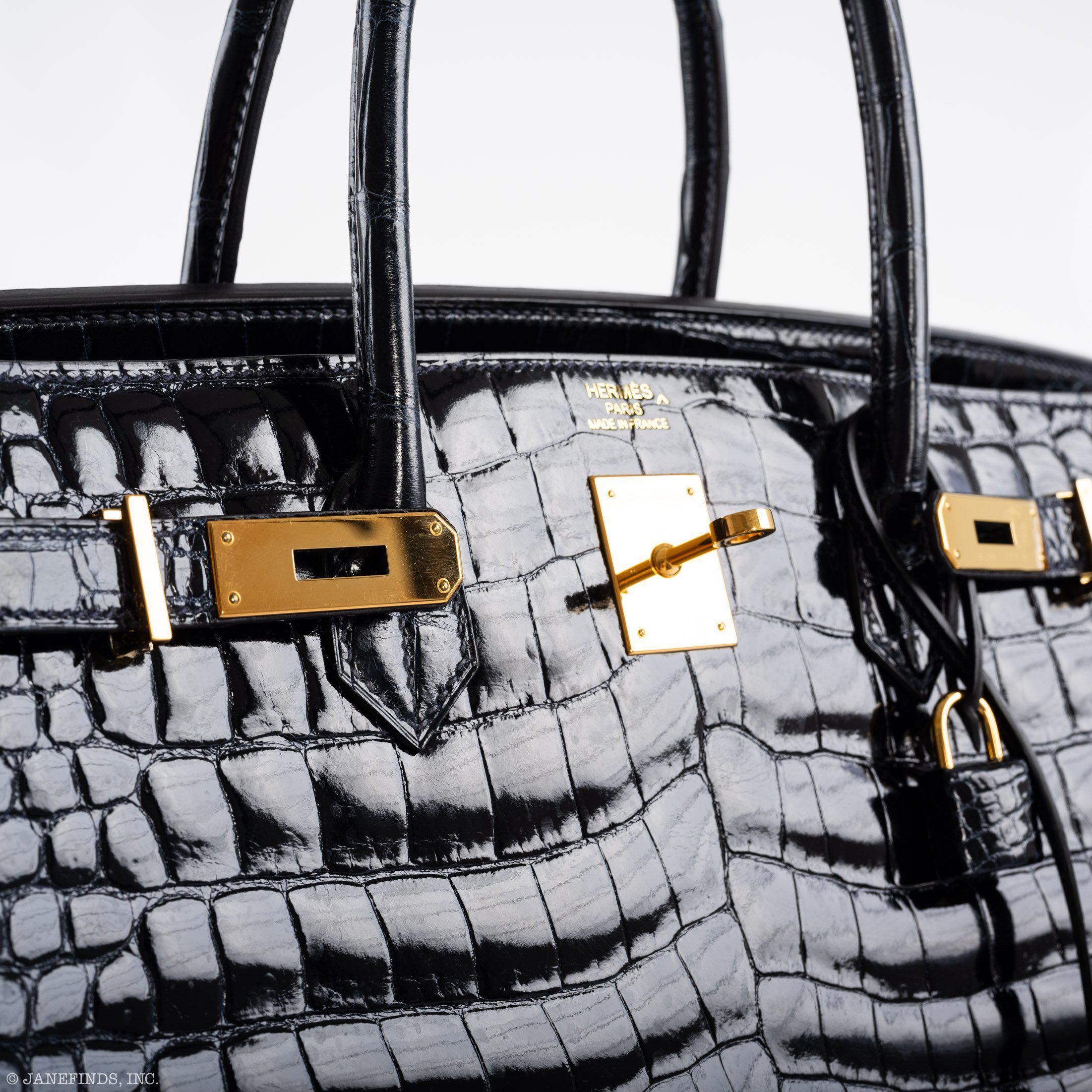 Hermès Birkin 40 Blue Nuit Porosus Crocodile Gold Hardware