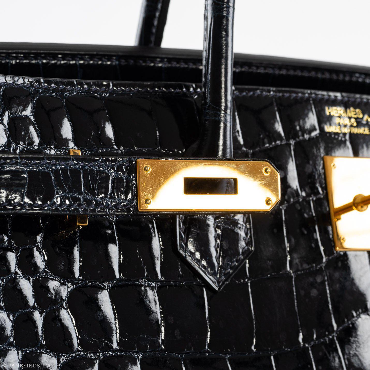 Hermès Birkin 40 Blue Nuit Porosus Crocodile Gold Hardware