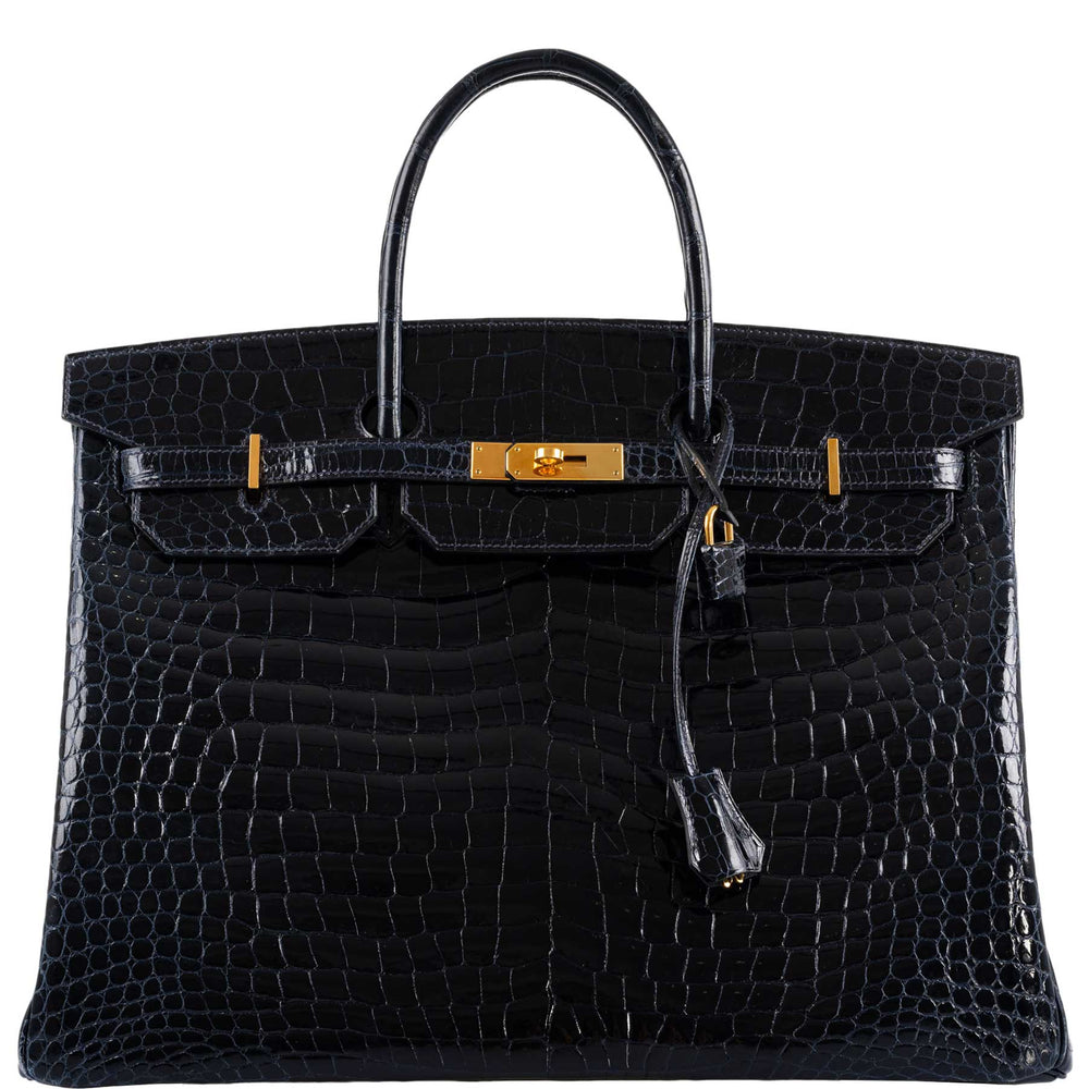 Hermès Birkin 40 Blue Nuit Porosus Crocodile Gold Hardware