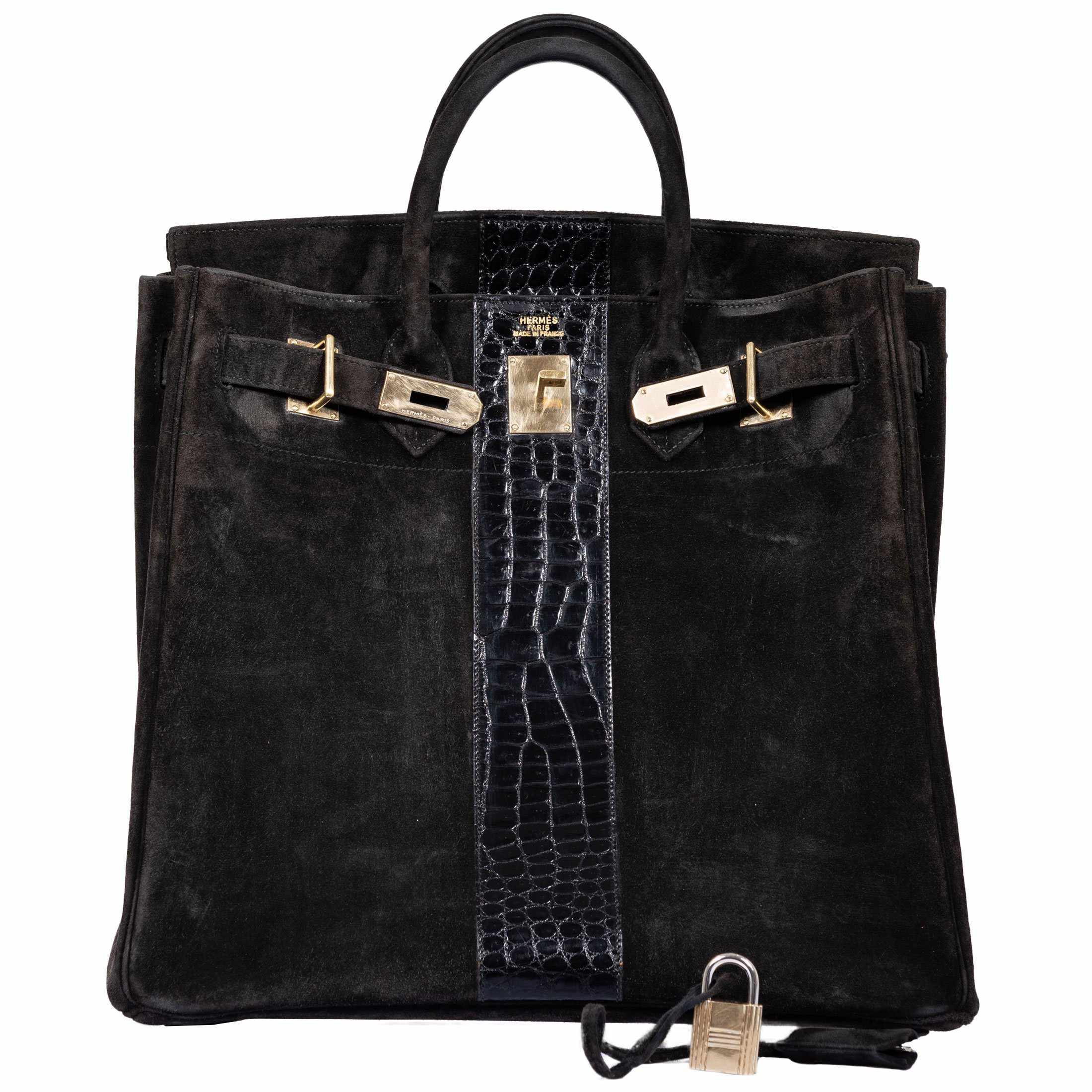 Hermès Birkin 40 HAC Black Suede & Crocodile Gold Hardware