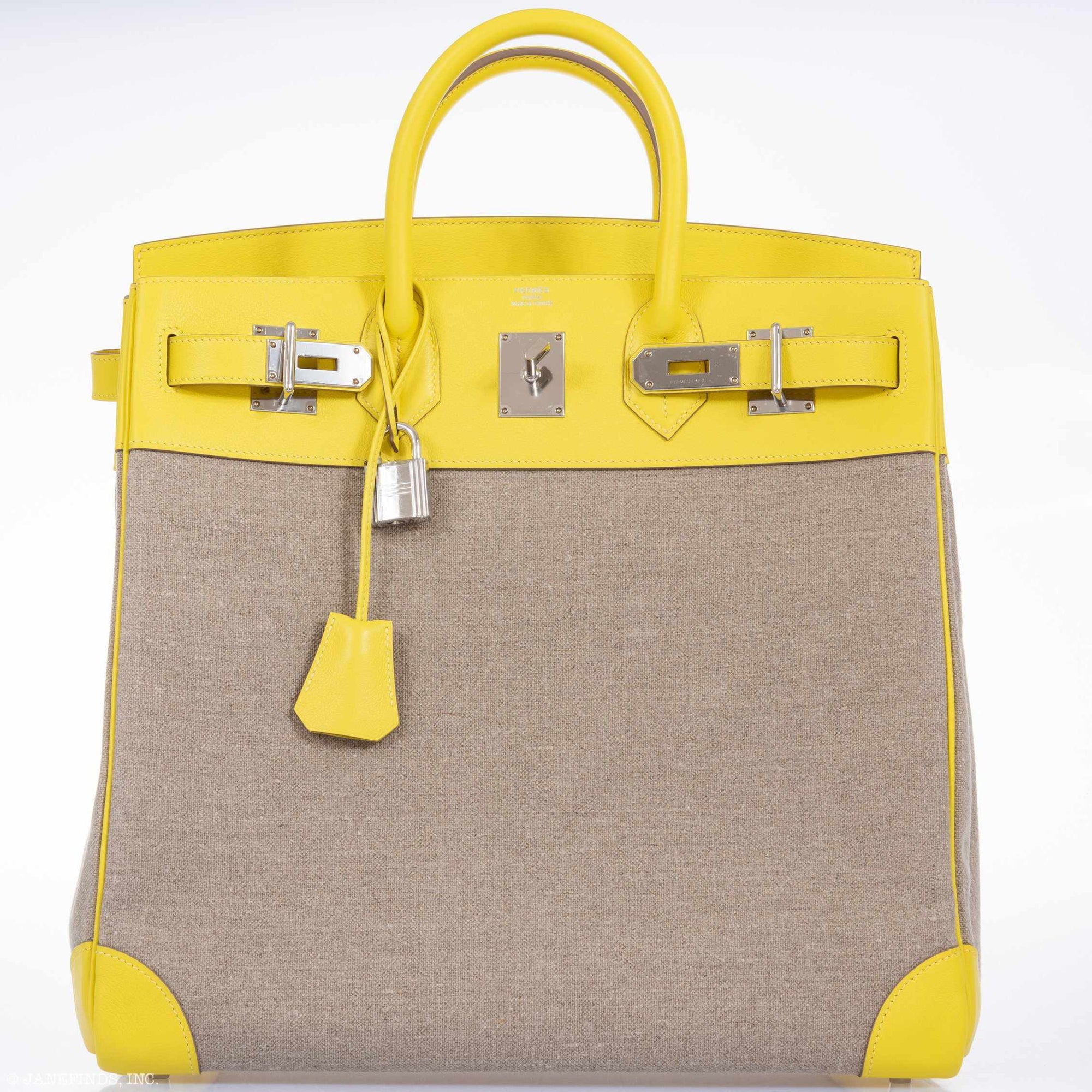 Hermès Birkin 40 HAC Lime & Ficelle Evercolor Toile De Camp Palladium Hardware