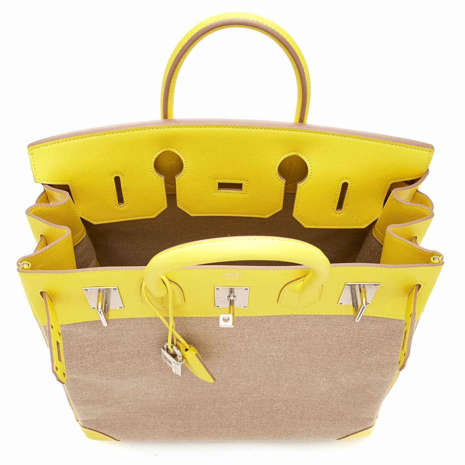 Hermès Birkin 40 HAC Lime & Ficelle Evercolor Toile De Camp Palladium Hardware - Runway
