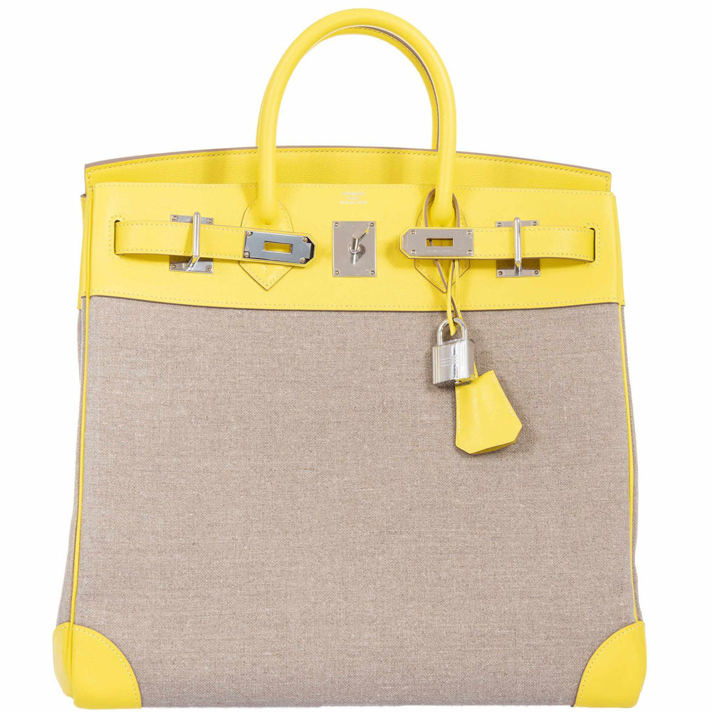 Hermès Birkin 40 HAC Lime & Ficelle Evercolor Toile De Camp Palladium Hardware