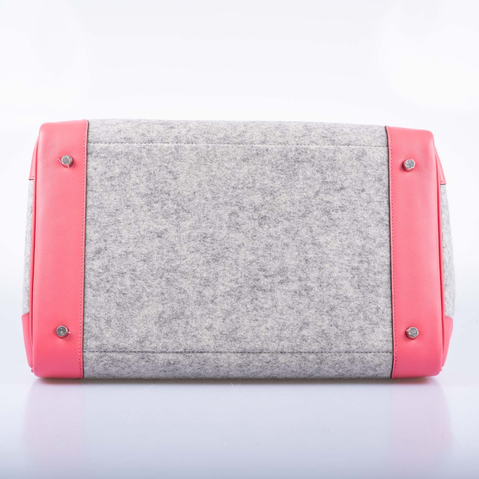 Hermès Birkin 40 HAC Rose Azalée Evercolor leather and Gris Clair Wool Toudou Palladium Hardware