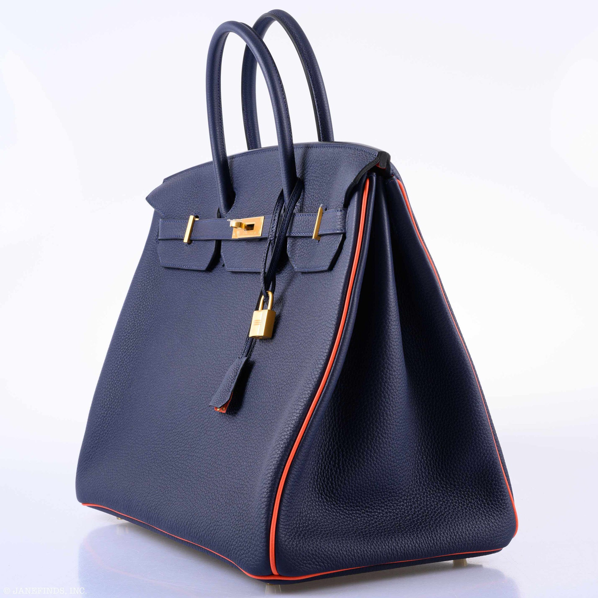 Hermès Birkin 40 HSS Bleu Nuit Togo and Orange Poppy Chèvre Brushed Gold Hardware