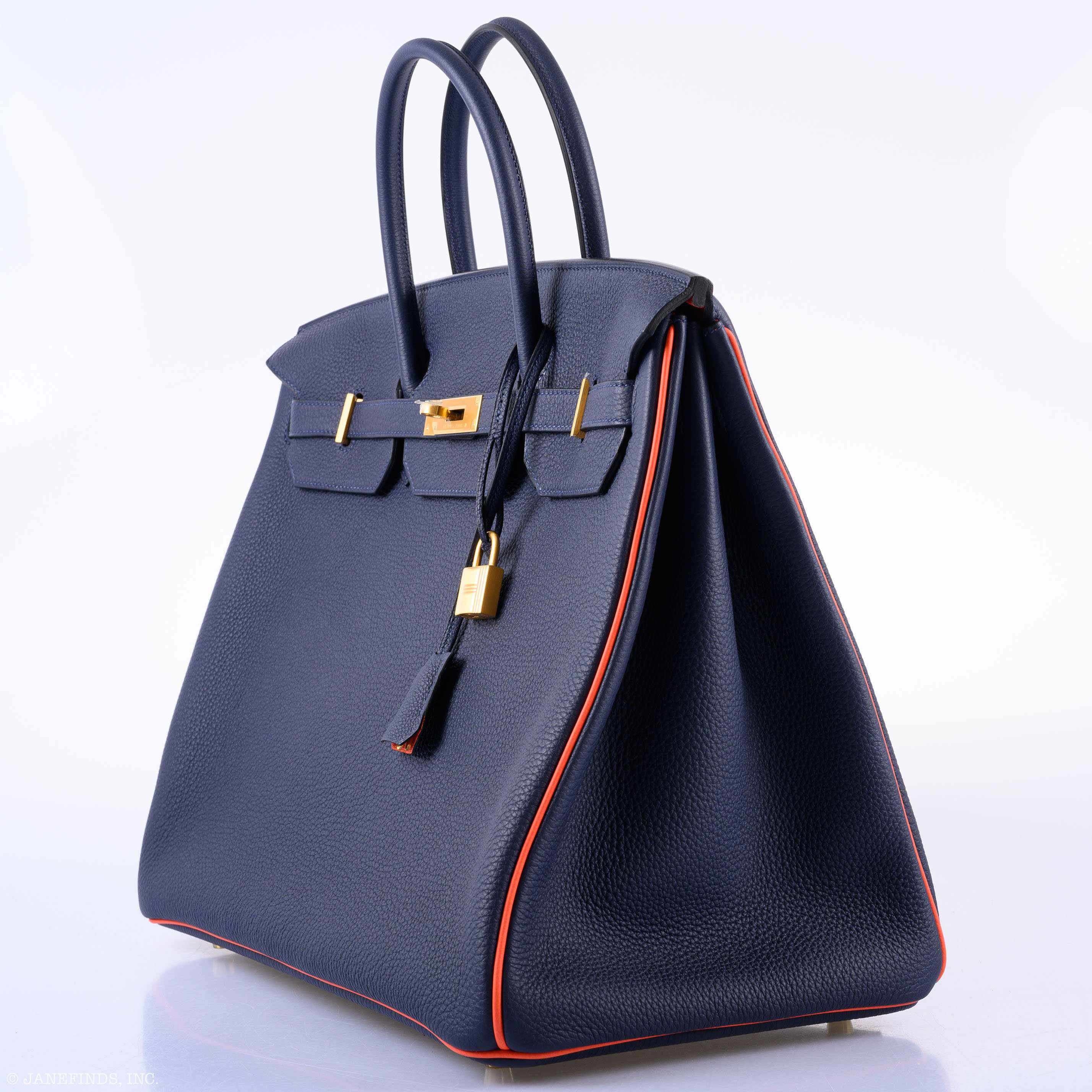 Hermès Birkin 40 HSS Bleu Nuit Togo and Orange Poppy Chèvre Brushed Gold Hardware