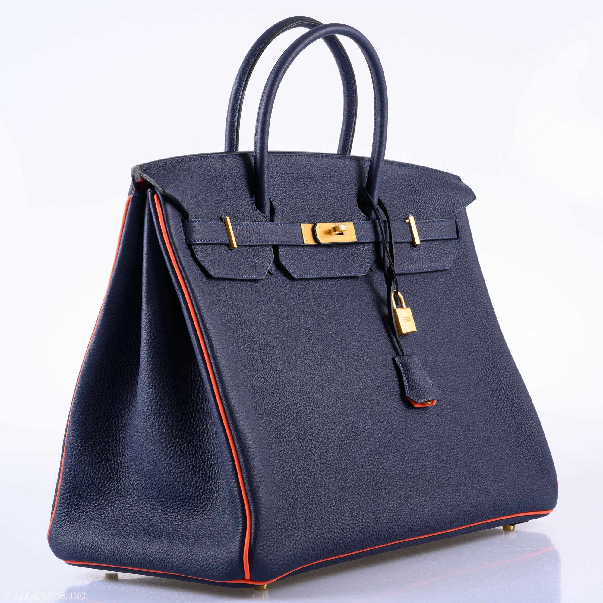 Hermès Birkin 40 HSS Bleu Nuit Togo and Orange Poppy Chèvre Brushed Gold Hardware