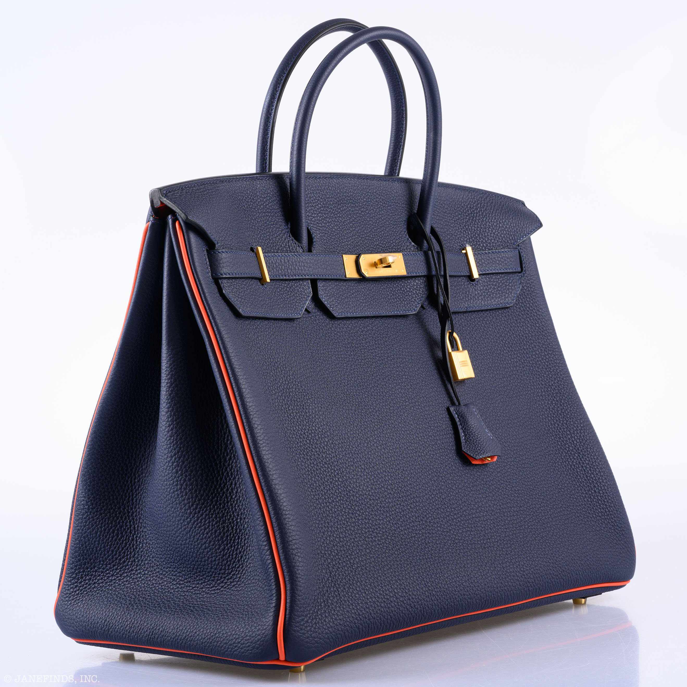 Hermès Birkin 40 HSS Bleu Nuit Togo and Orange Poppy Chèvre Brushed Gold Hardware