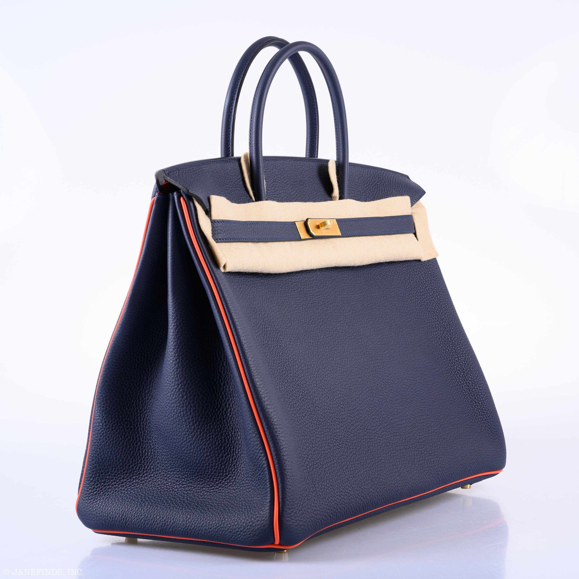Hermès Birkin 40 HSS Bleu Nuit Togo and Orange Poppy Chèvre Brushed Gold Hardware