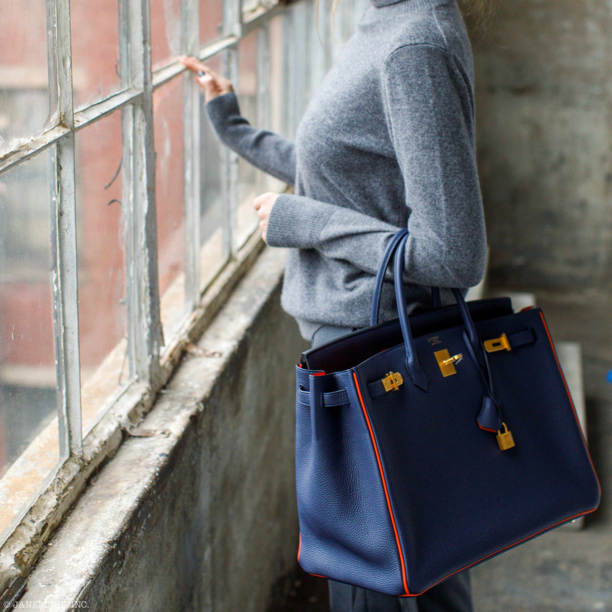 Hermès Birkin 40 HSS Bleu Nuit Togo and Orange Poppy Chèvre Brushed Gold Hardware