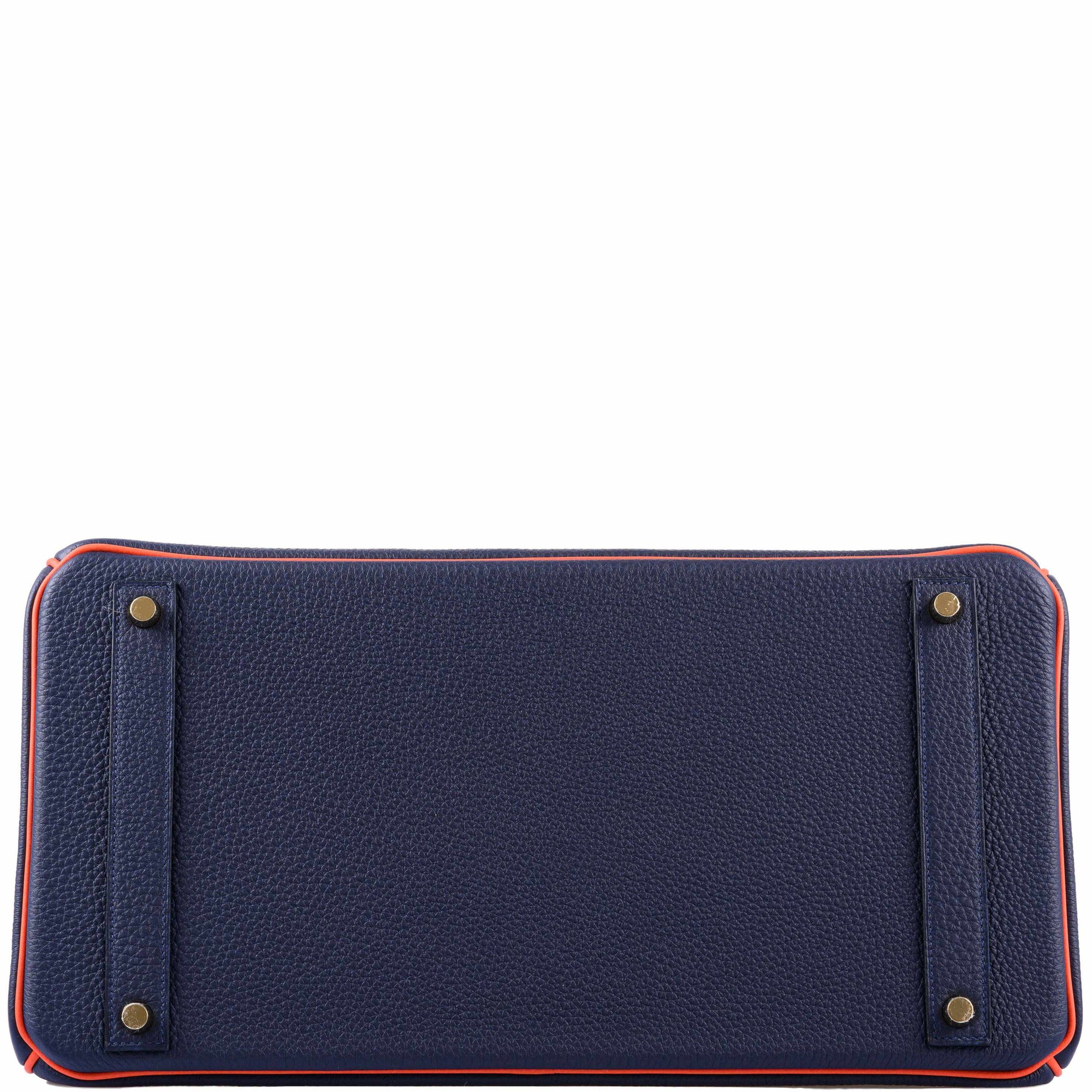 Hermès Birkin 40 HSS Bleu Nuit Togo and Orange Poppy Chèvre Brushed Gold Hardware