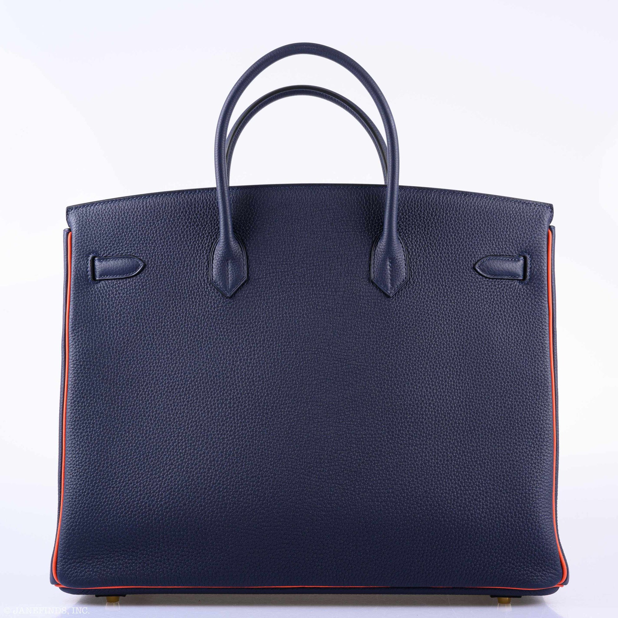 Hermès Birkin 40 HSS Bleu Nuit Togo and Orange Poppy Chèvre Brushed Gold Hardware