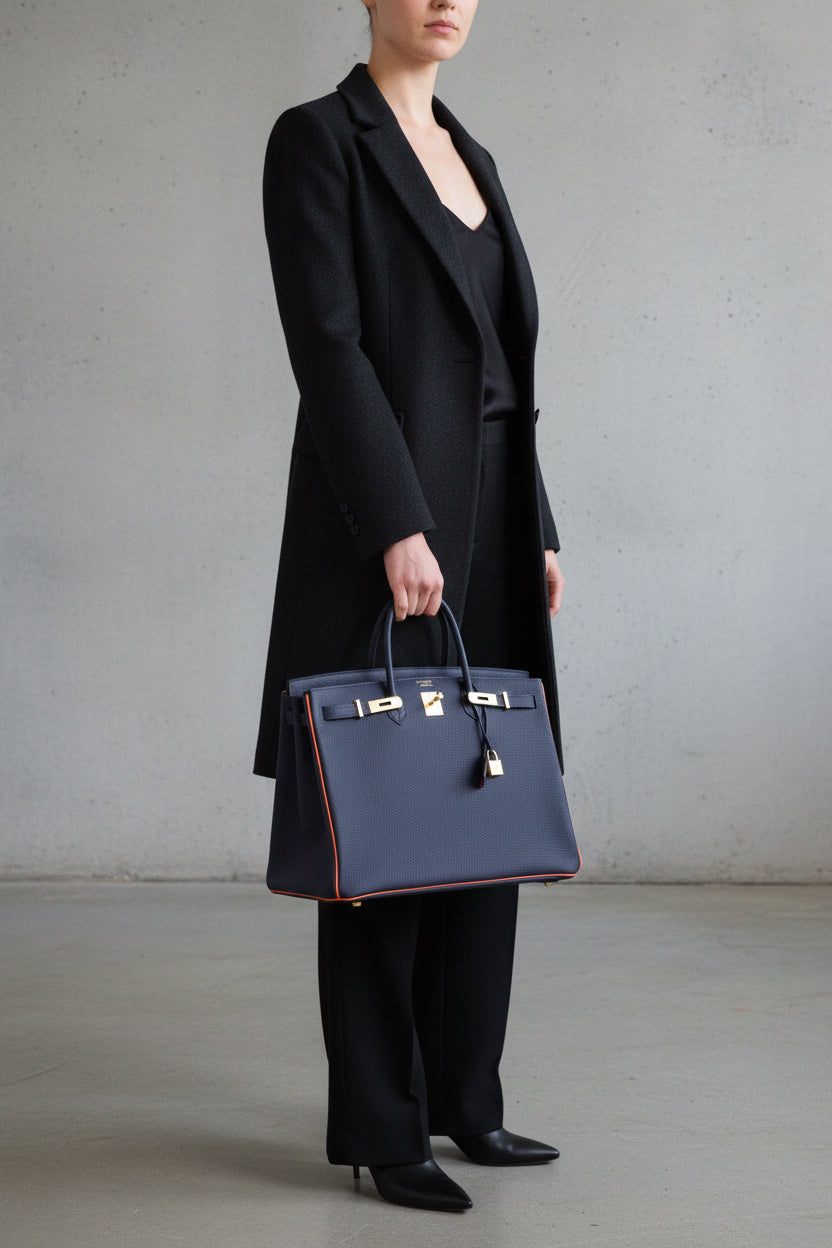 Hermès Birkin 40 HSS Bleu Nuit Togo and Orange Poppy Chèvre Brushed Gold Hardware