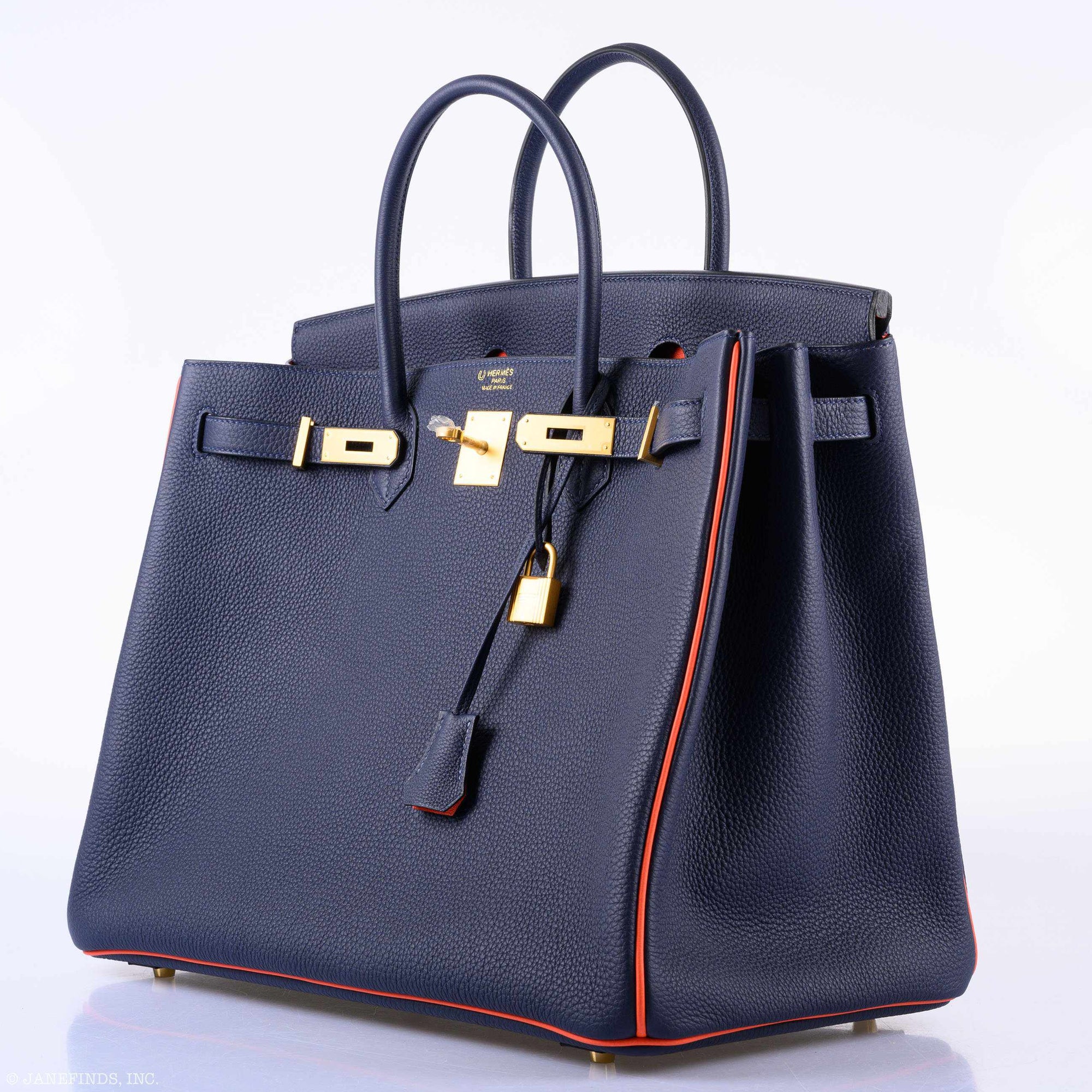 Hermès Birkin 40 HSS Bleu Nuit Togo and Orange Poppy Chèvre Brushed Gold Hardware
