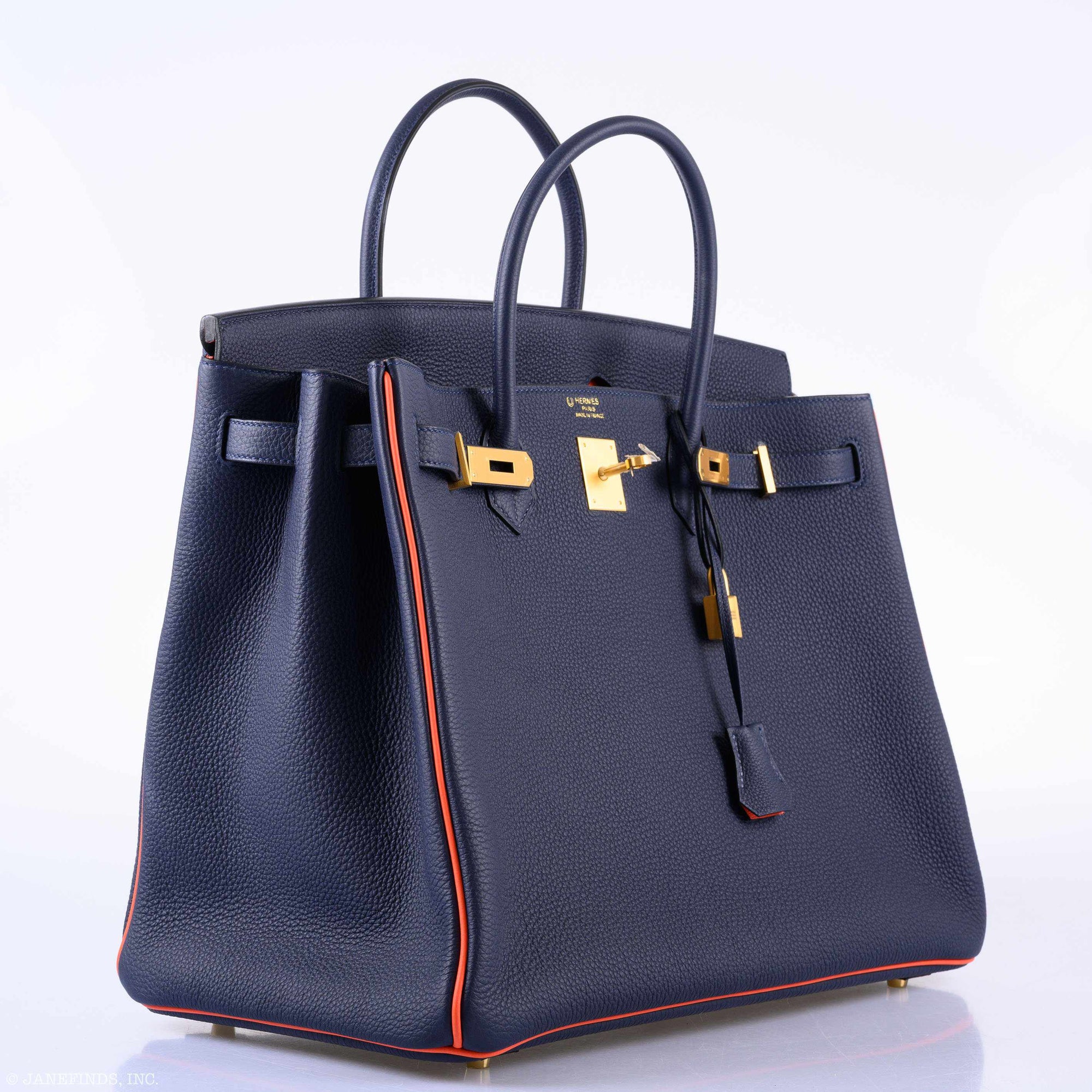 Hermès Birkin 40 HSS Bleu Nuit Togo and Orange Poppy Chèvre Brushed Gold Hardware