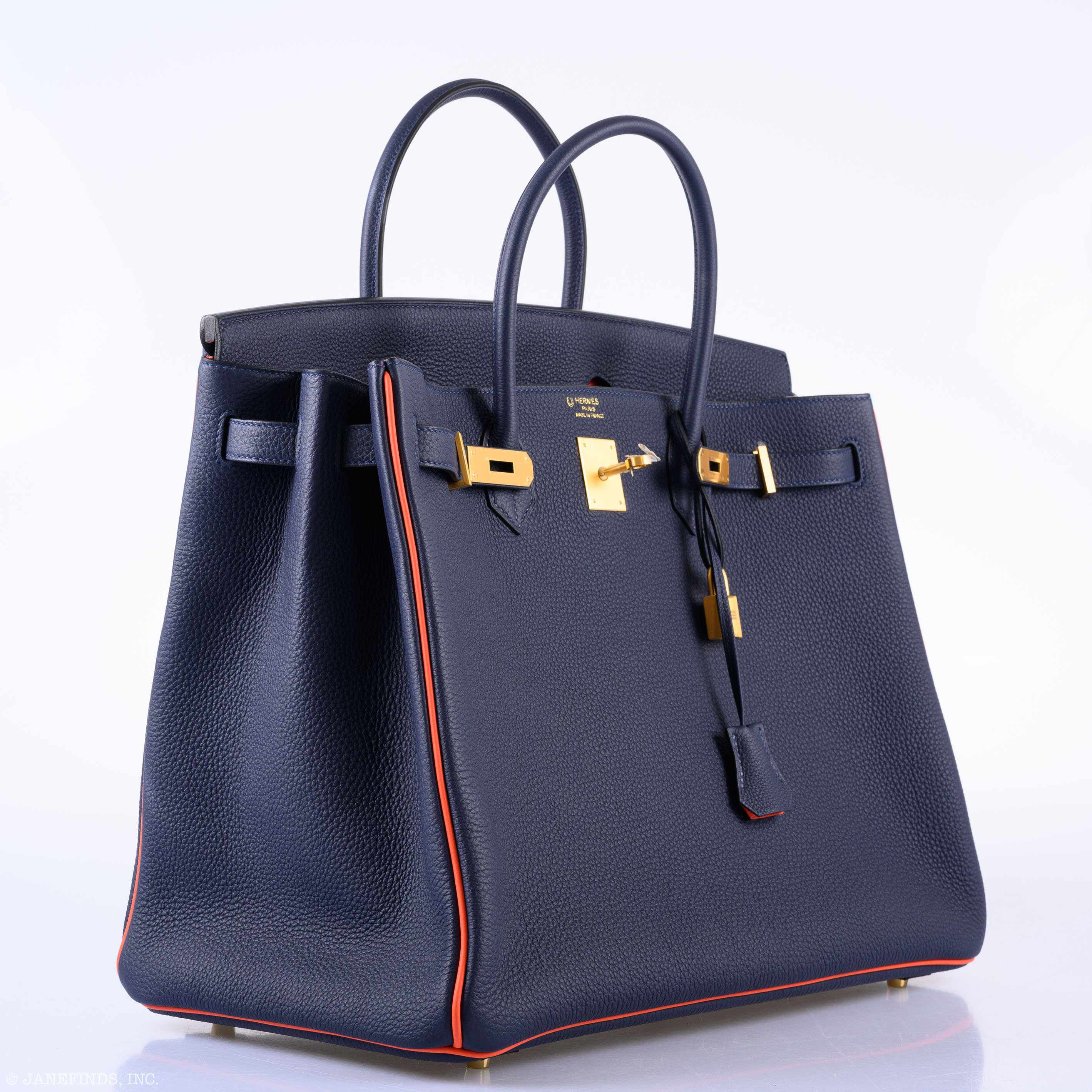 Hermès Birkin 40 HSS Bleu Nuit Togo and Orange Poppy Chèvre Brushed Gold Hardware