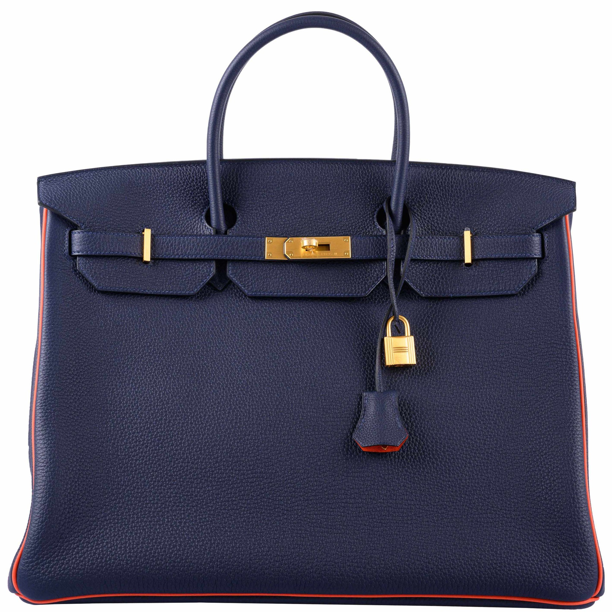 Hermès Birkin 40 HSS Bleu Nuit Togo and Orange Poppy Chèvre Brushed Gold Hardware