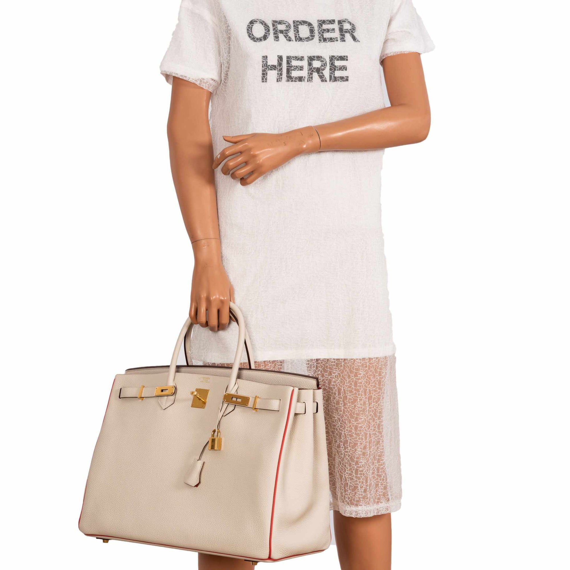 Hermès Birkin 40 HSS Craie And Vermillion Red Togo Gold Hardware