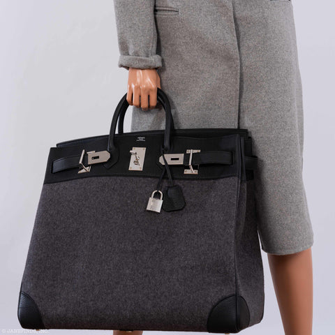 Hermès Birkin 50 HAC Gray Feutre Wool & Black Togo Leather Palladium Hardware - 2017, A