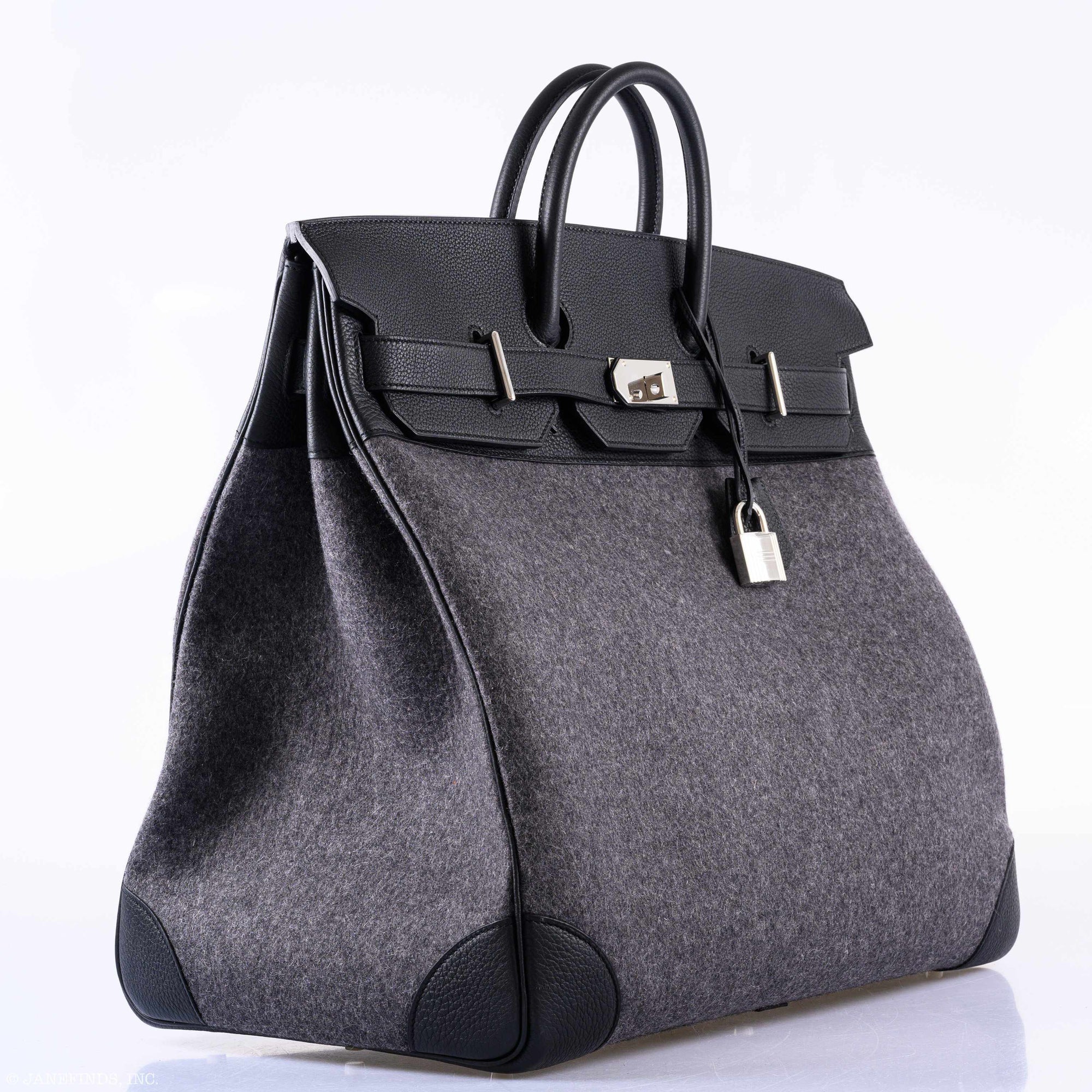 Hermès Birkin 50 HAC Gray Feutre Wool & Black Togo Leather Palladium Hardware