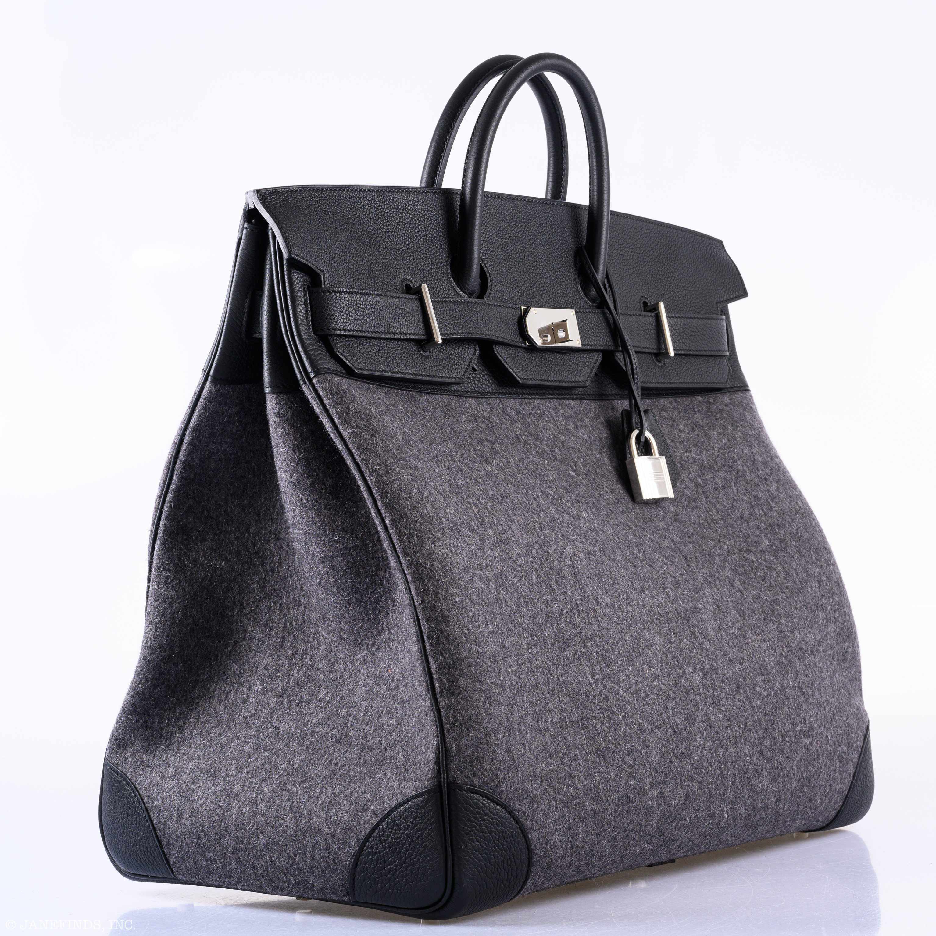 Hermès Birkin 50 HAC Gray Feutre Wool & Black Togo Leather Palladium Hardware