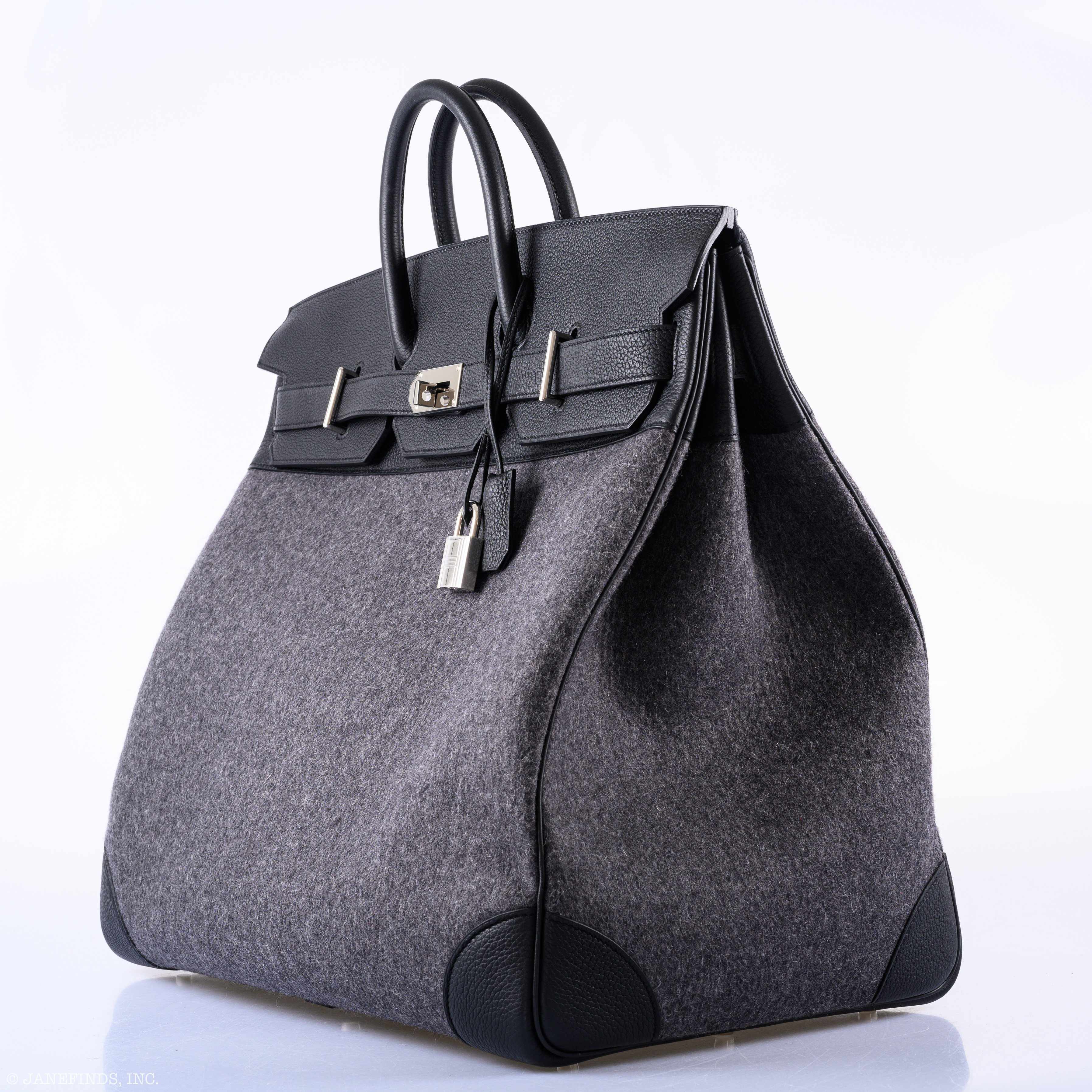 Hermès Birkin 50 HAC Gray Feutre Wool & Black Togo Leather Palladium Hardware