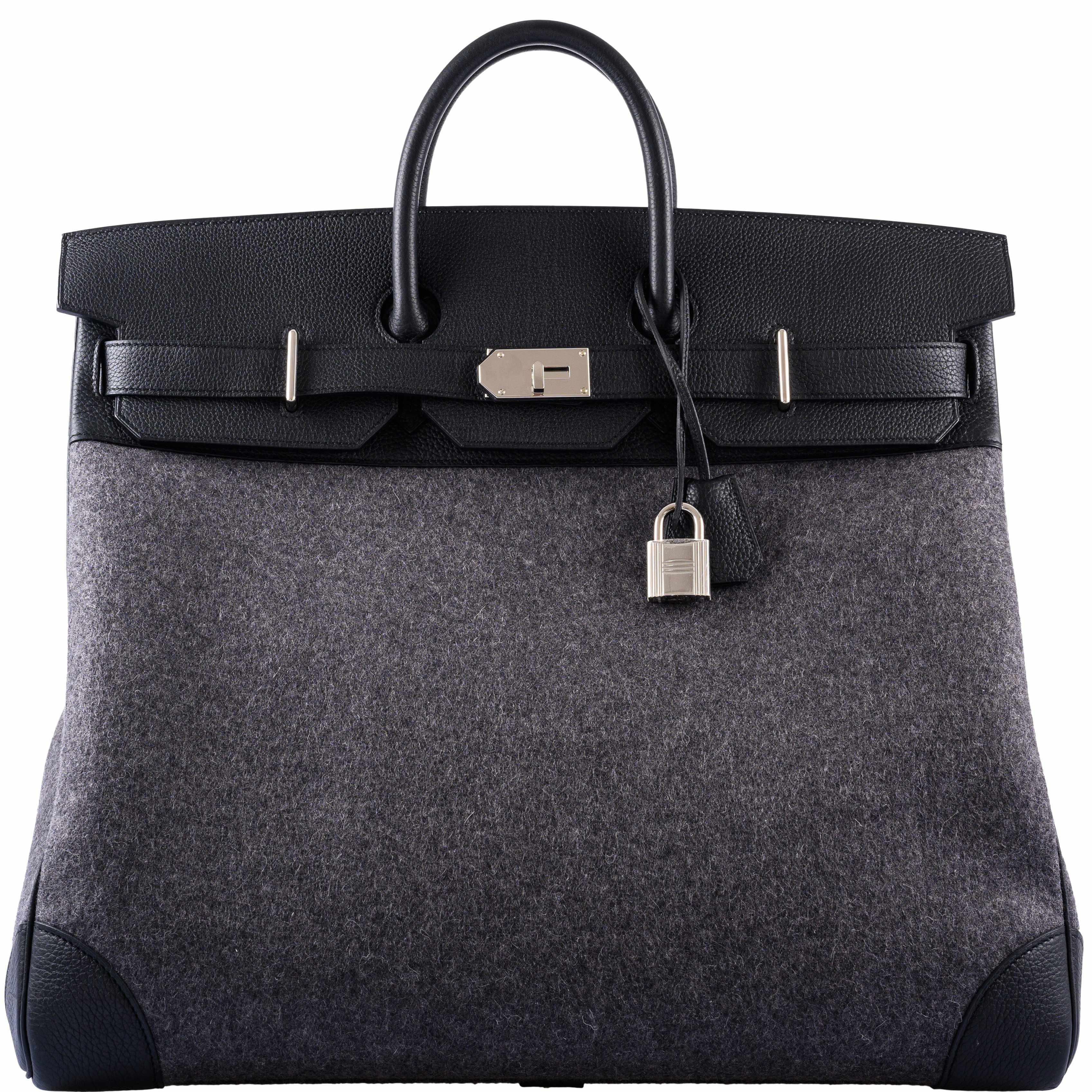 Hermès Birkin 50 HAC Gray Feutre Wool & Black Togo Leather Palladium Hardware