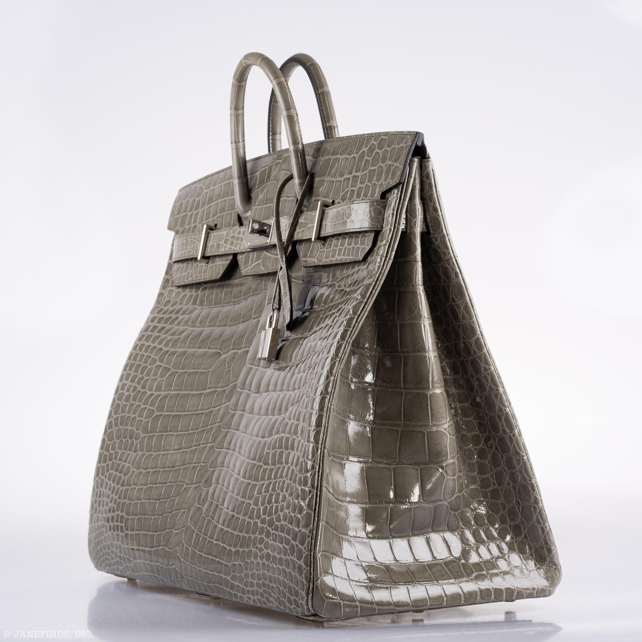 Hermès Birkin 50 HAC Gris Tourterelle Shiny Porosus Crocodile Palladium Hardware