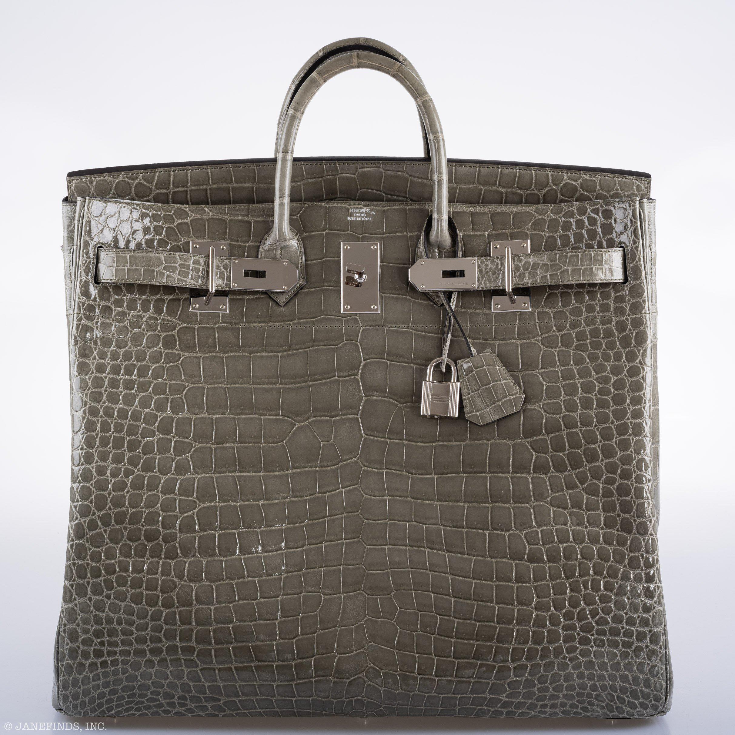 Hermès Birkin 50 HAC Gris Tourterelle Shiny Porosus Crocodile Palladium Hardware