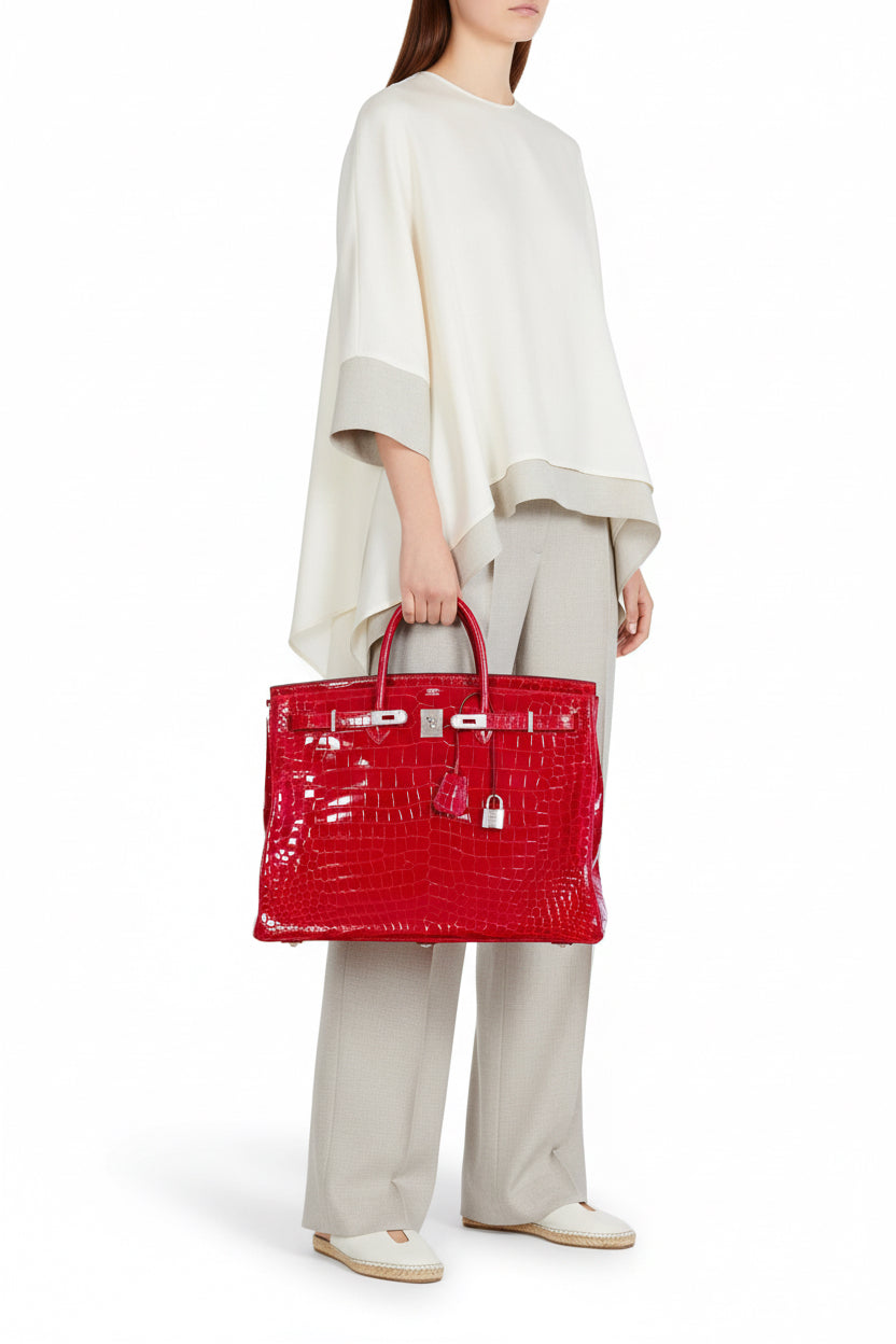 Hermès Birkin 50 Shiny Braise Porosus Crocodile Palladium Hardware