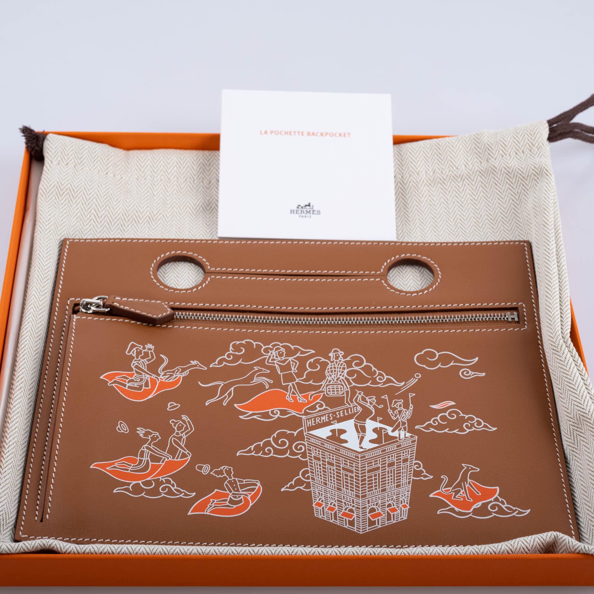 Hermès Birkin Pochette Backpocket Printed Gold Swift with Palladium Hardware