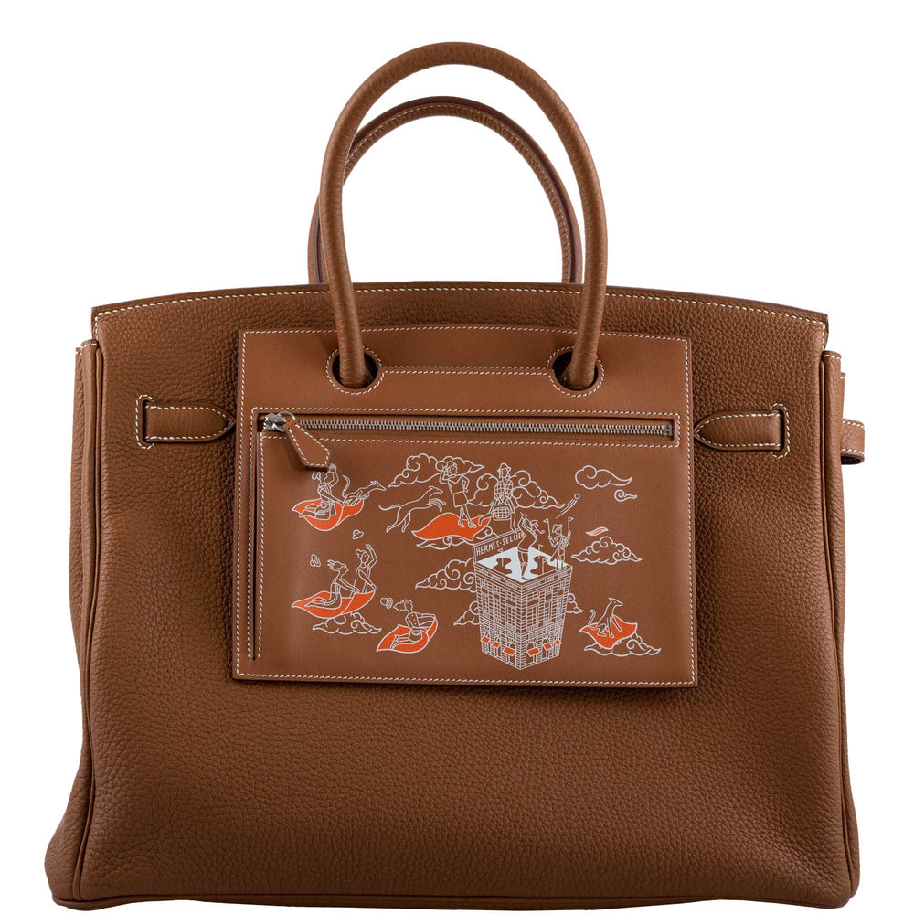 Hermès Birkin Pochette Backpocket Printed Gold Swift with Palladium Hardware