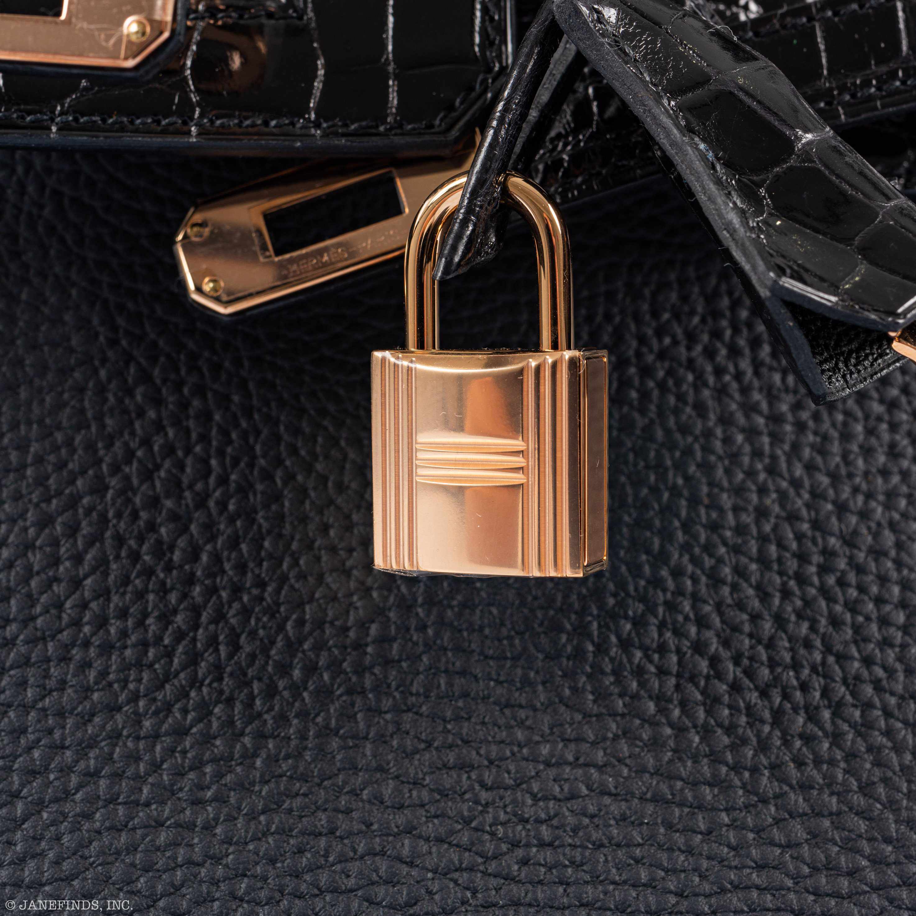Hermès Birkin Touch 25 Black Togo & Niloticus Crocodile Rose Gold Hardware