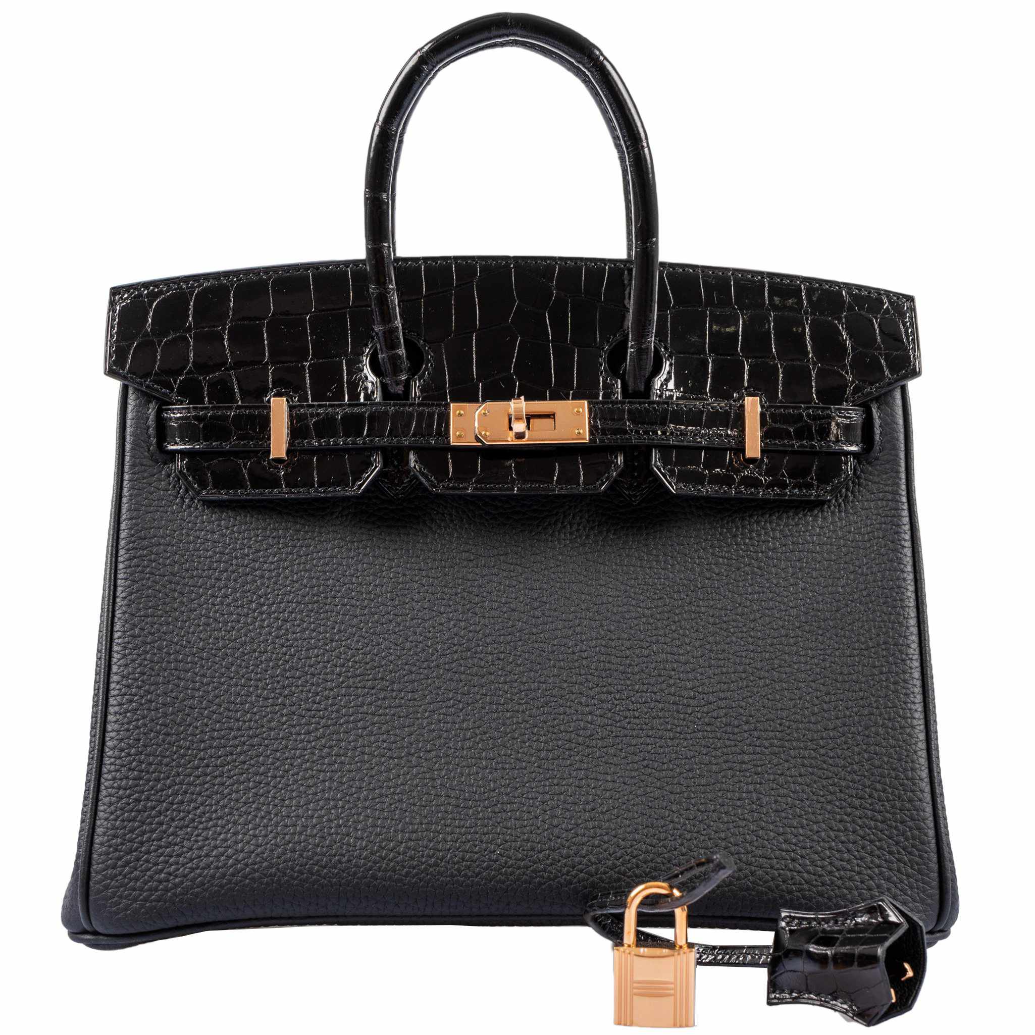 Hermès Birkin Touch 25 Black Togo & Niloticus Crocodile Rose Gold Hardware