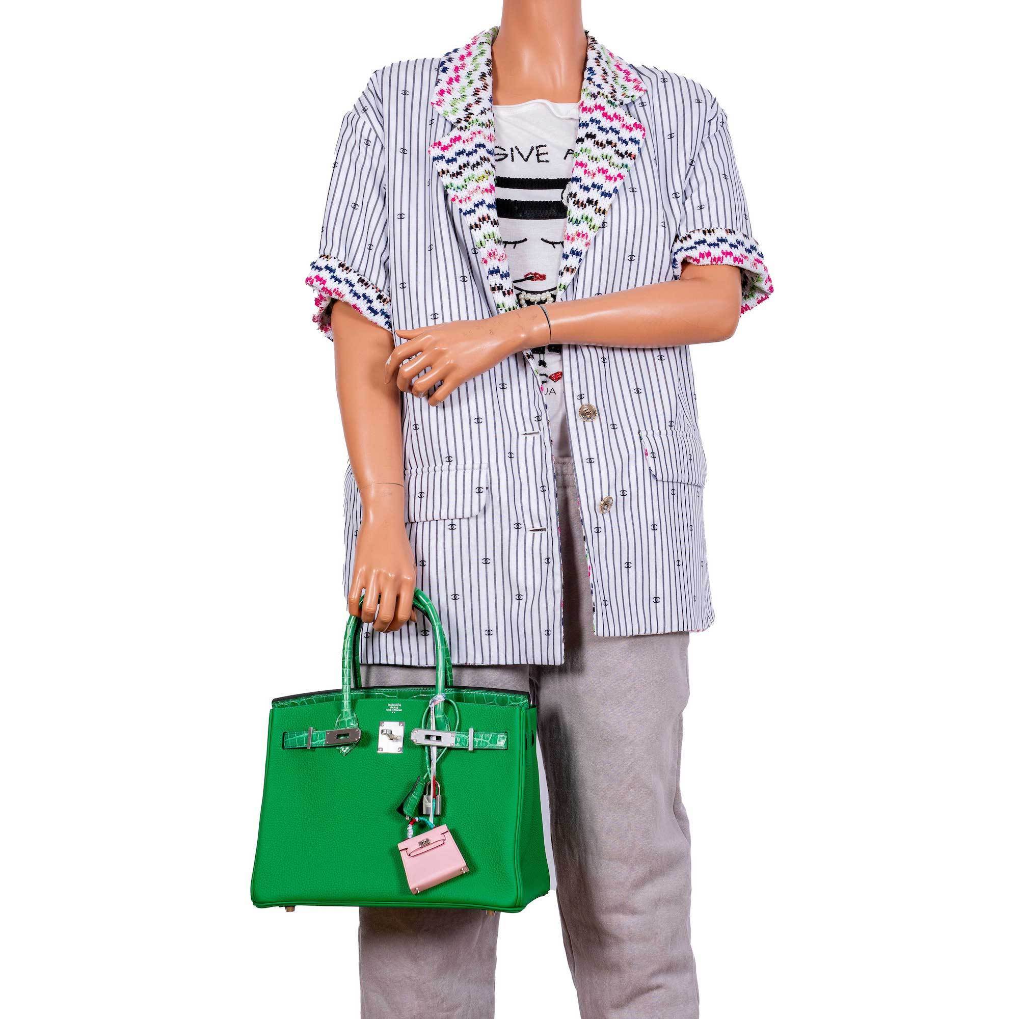 Hermès Birkin Touch 30 Bambou (Bamboo) Togo & Cactus Niloticus Crocodile Palladium Hardware