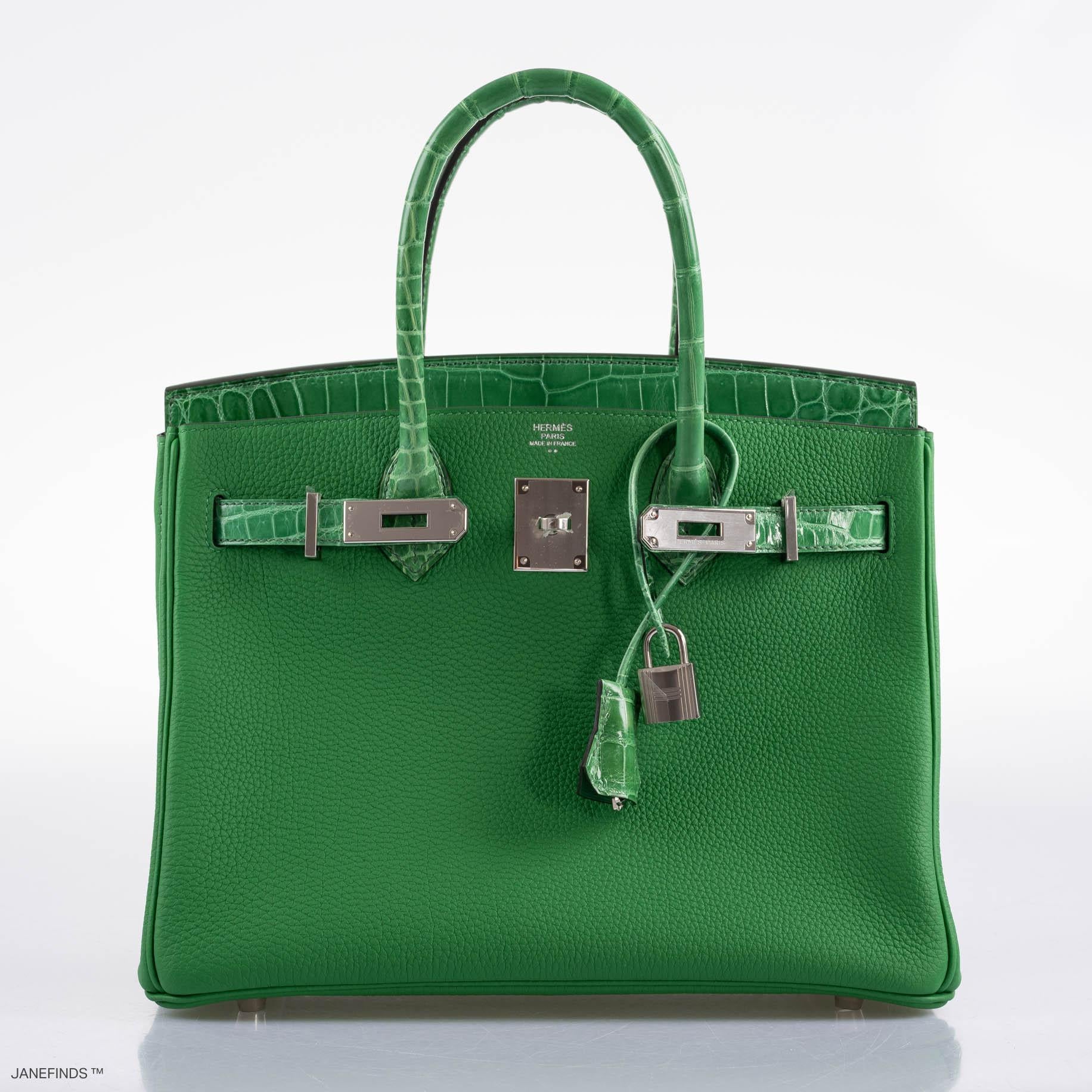 Hermès Birkin Touch 30 Bambou (Bamboo) Togo & Cactus Niloticus Crocodile Palladium Hardware