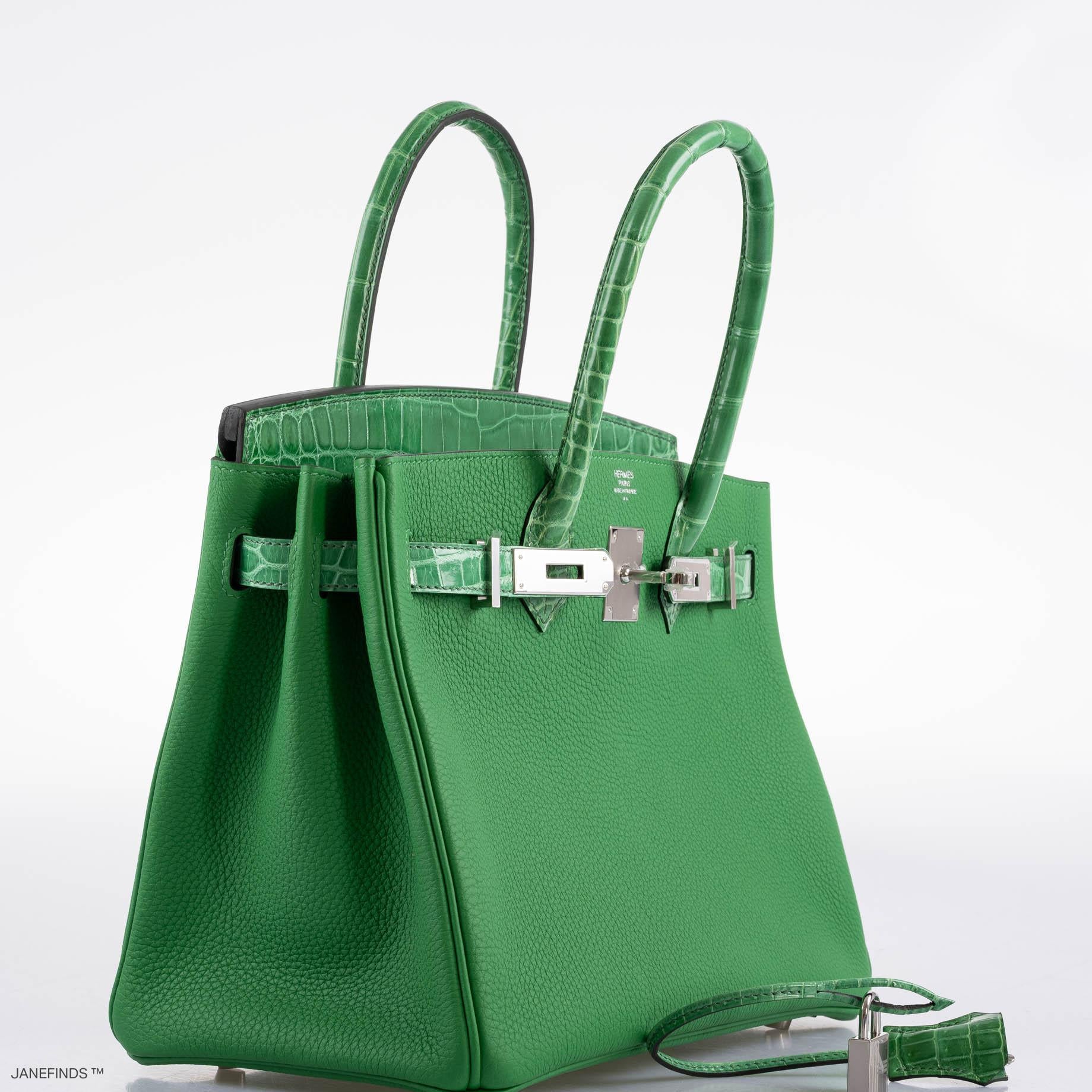 Hermès Birkin Touch 30 Bambou (Bamboo) Togo & Cactus Niloticus Crocodile Palladium Hardware