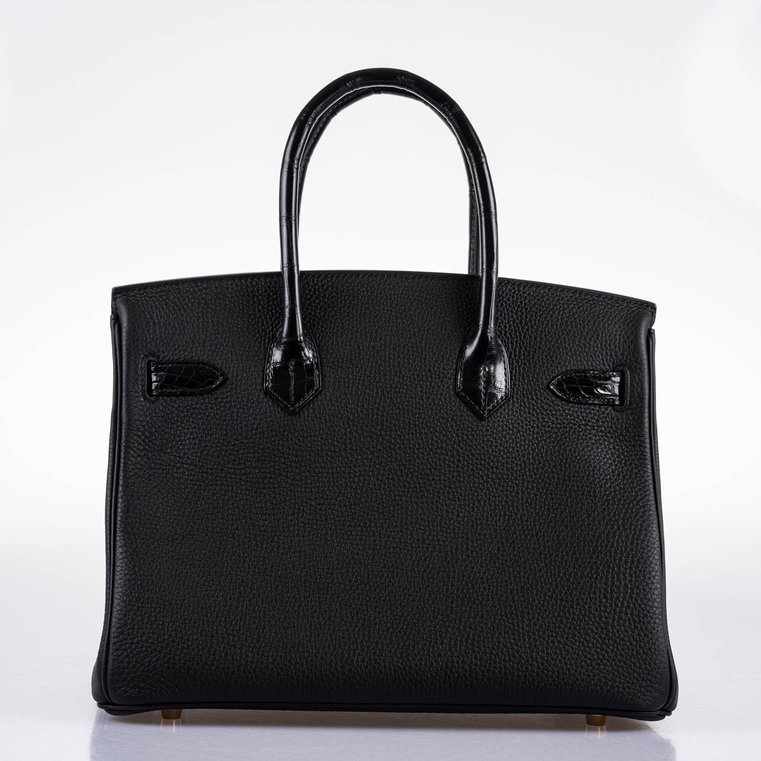 Hermès Birkin Touch 30 Black Novillo & Niloticus Crocodile Rose Gold Hardware