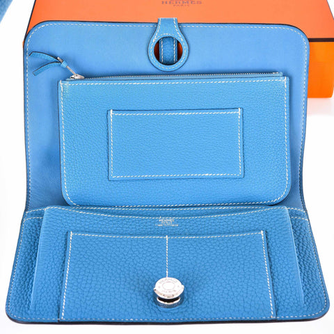 Hermès Blue Jean Dogon Wallet Togo Palladium Hardware