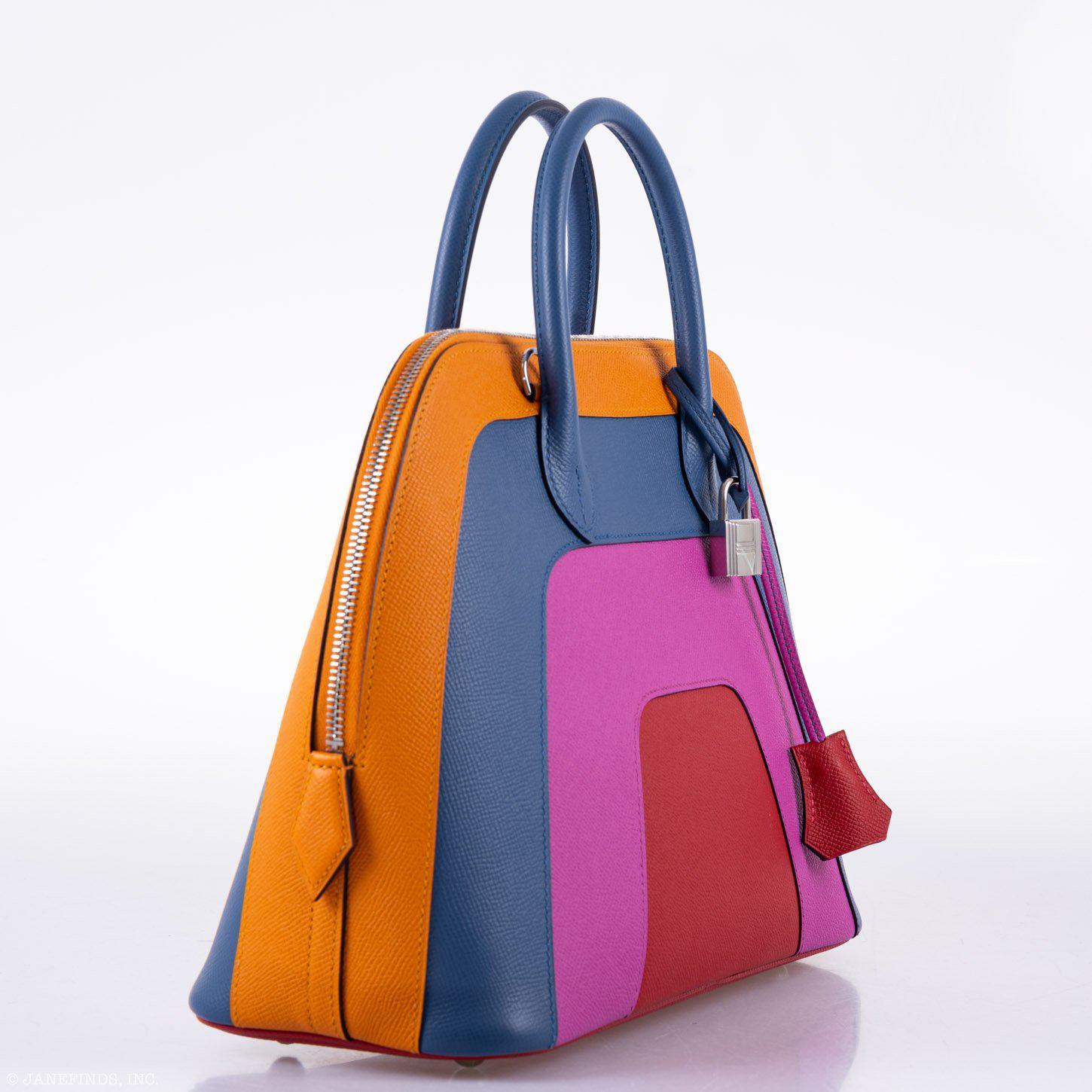 Hermès Bolide 1923 Rainbow Sunset 30 Multicolor Epsom Palladium Hardware