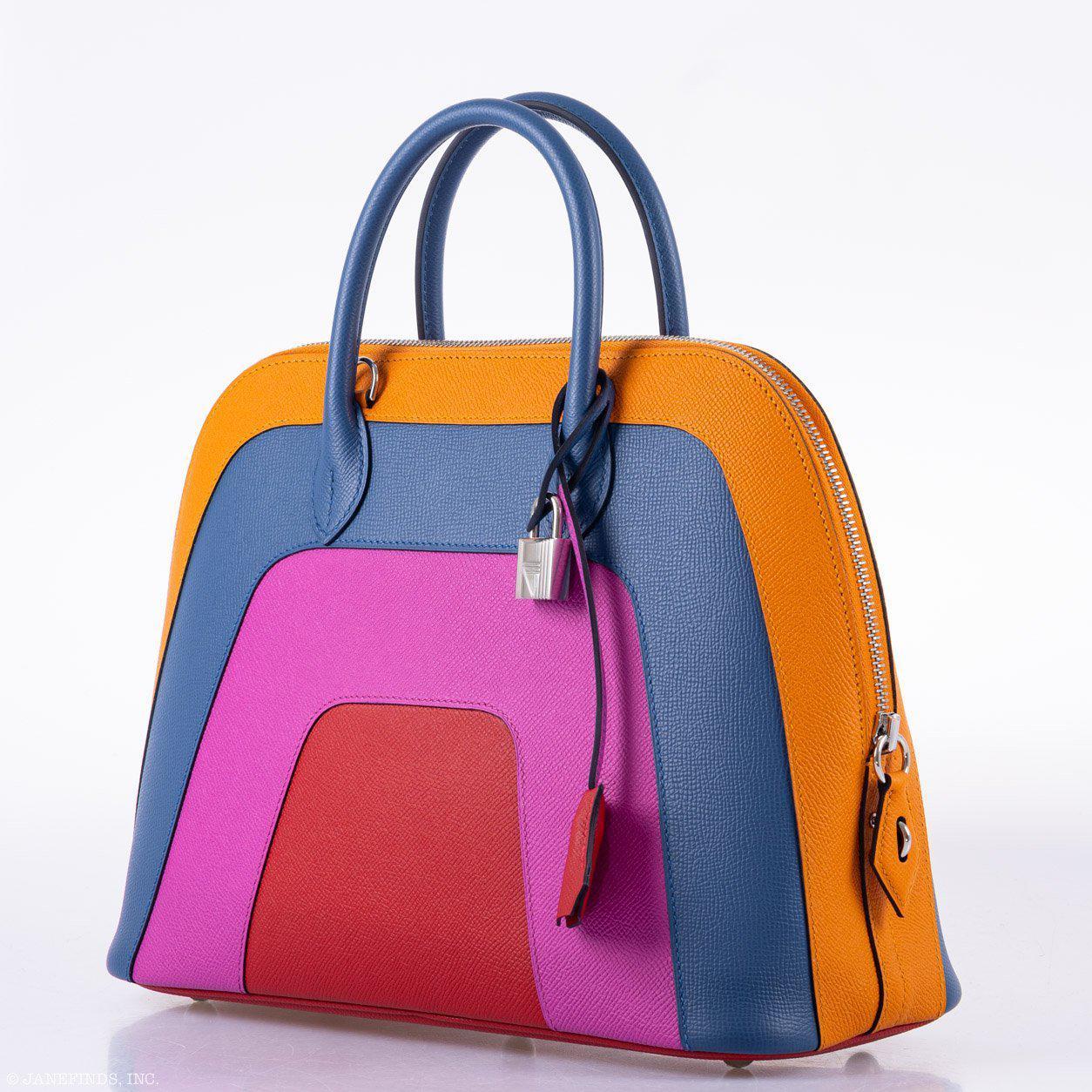 Hermès Bolide 1923 Rainbow Sunset 30 Multicolor Epsom Palladium Hardware
