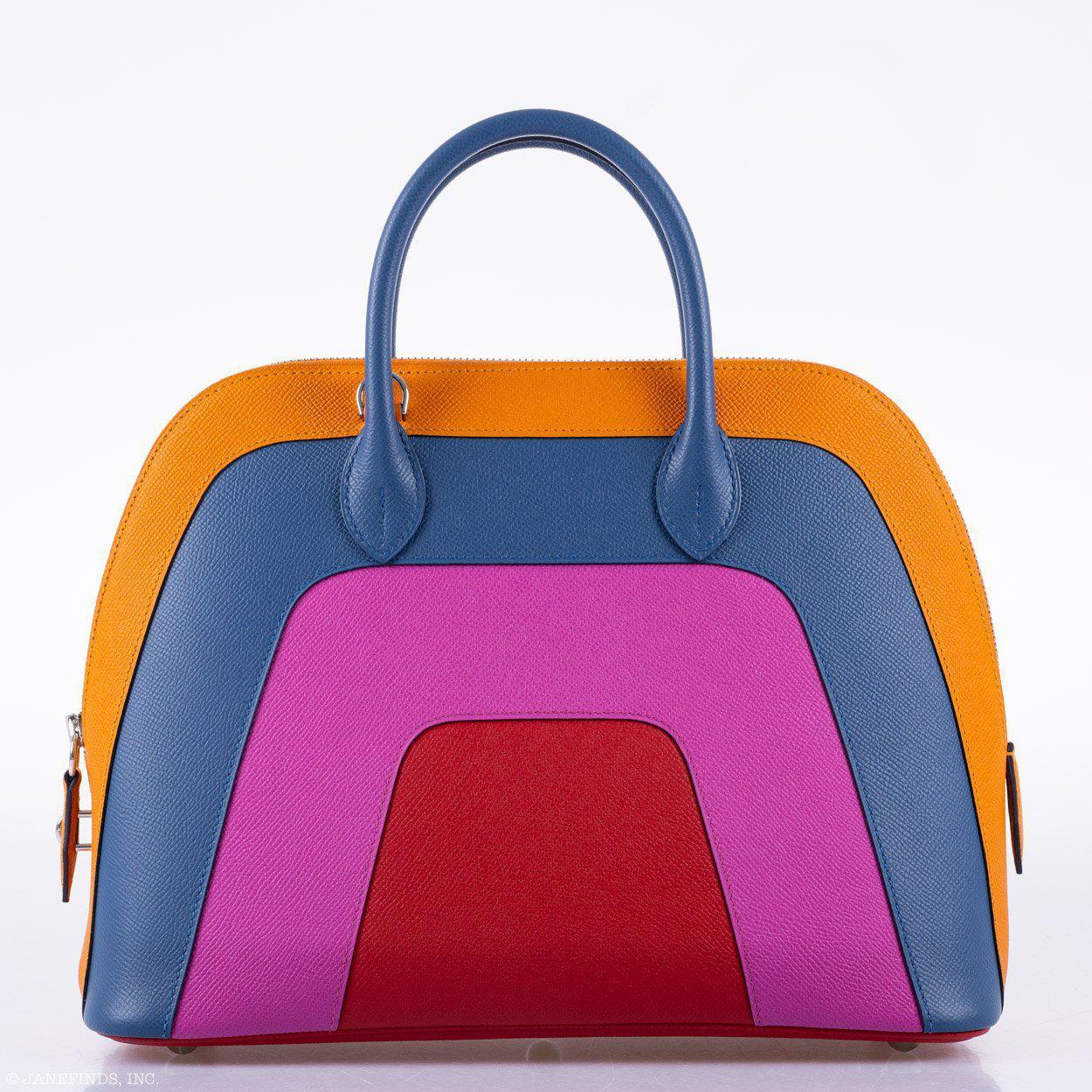 Hermès Bolide 1923 Rainbow Sunset 30 Multicolor Epsom Palladium Hardware