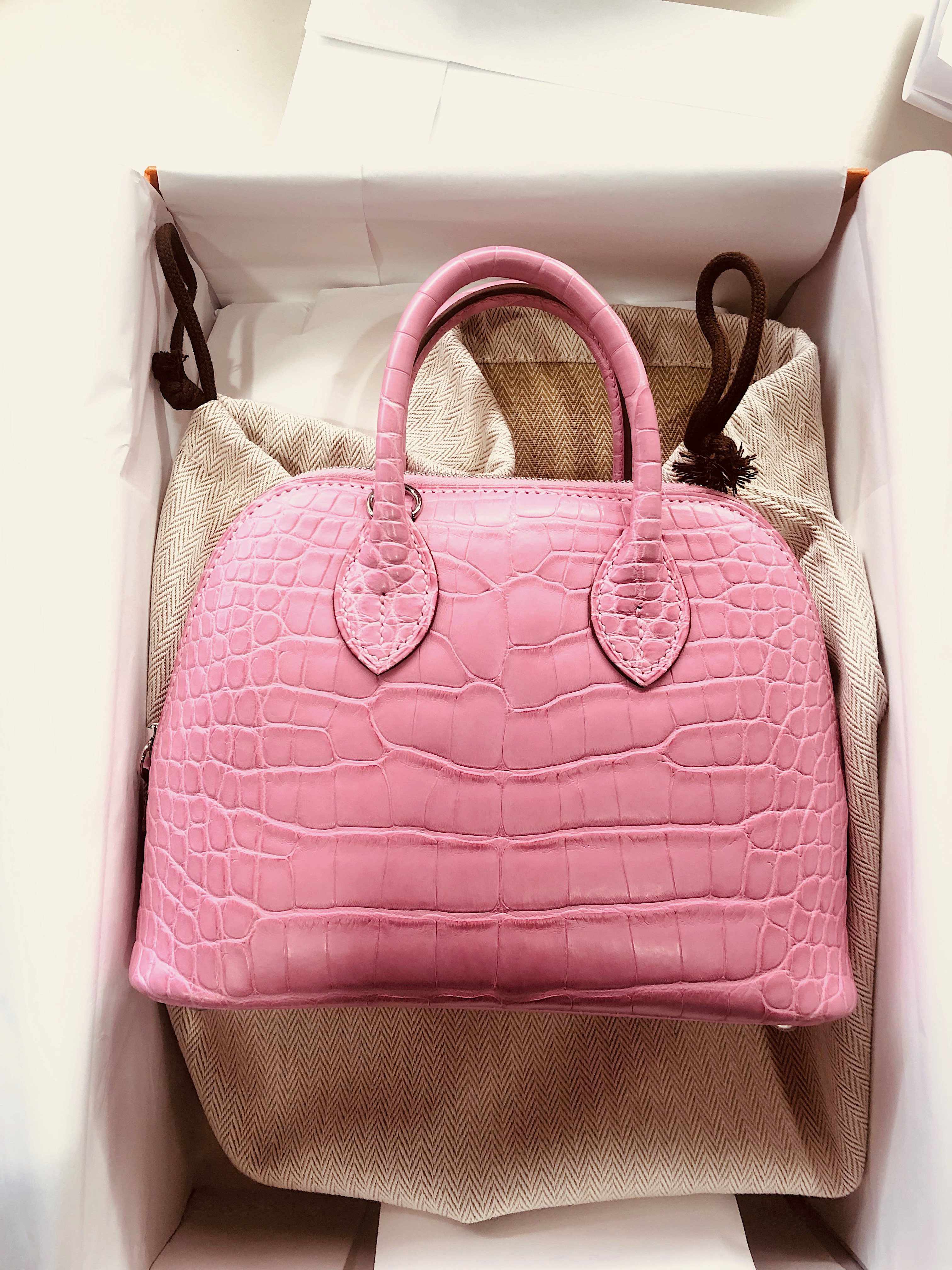 Hermès Bolide Bubblegum Pink Alligator Palladium Hardware